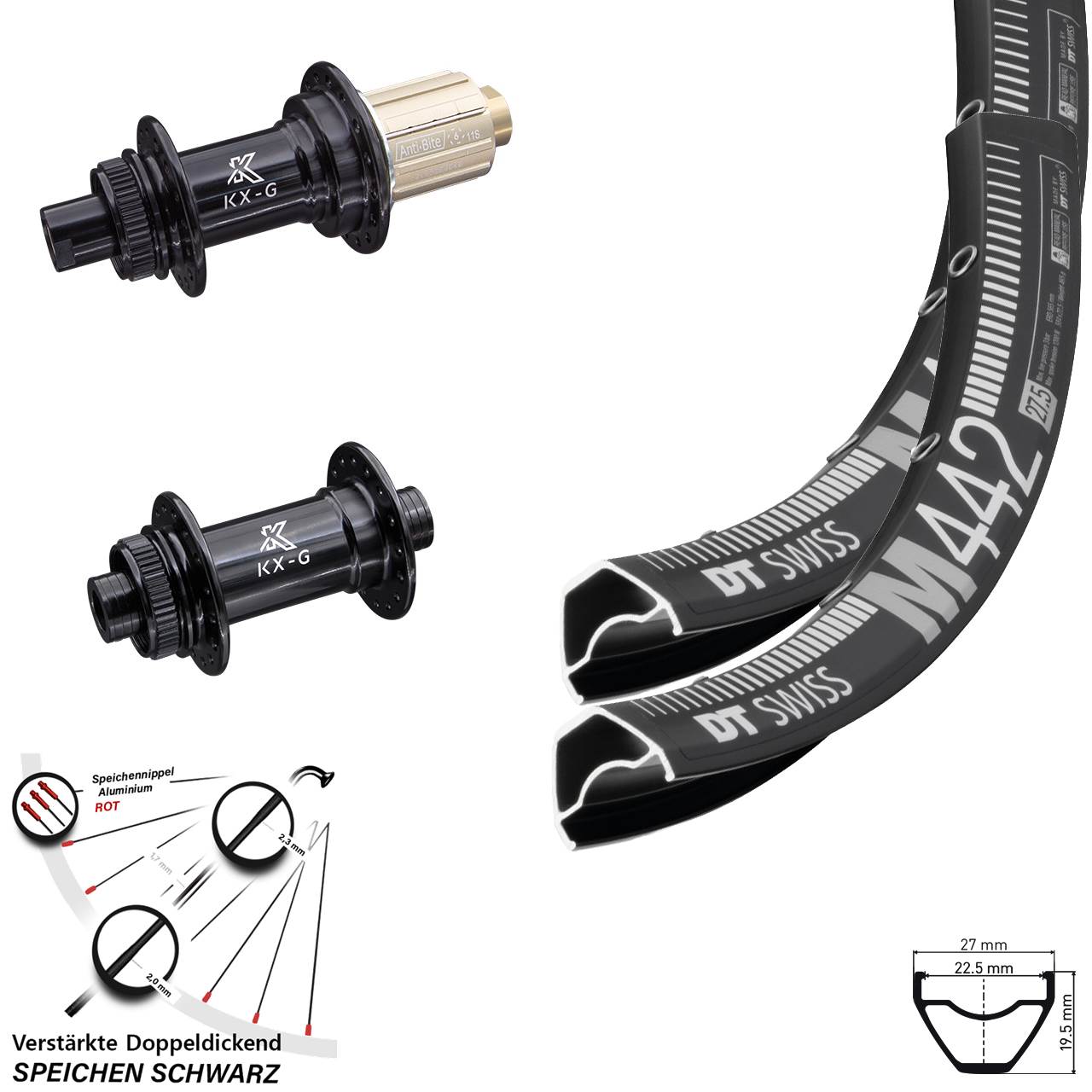 DT Swiss M 442 KX-G 29 Zoll Laufradsatz Centerlock 12x100/142 8-12 fach HG