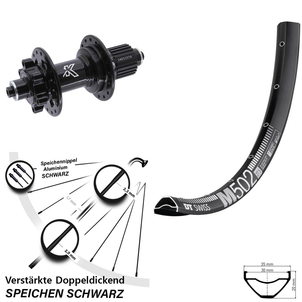 Disc Laufrad 29 Zoll DT Swiss M 502 KX-M Micro Spline für Schnellspanner