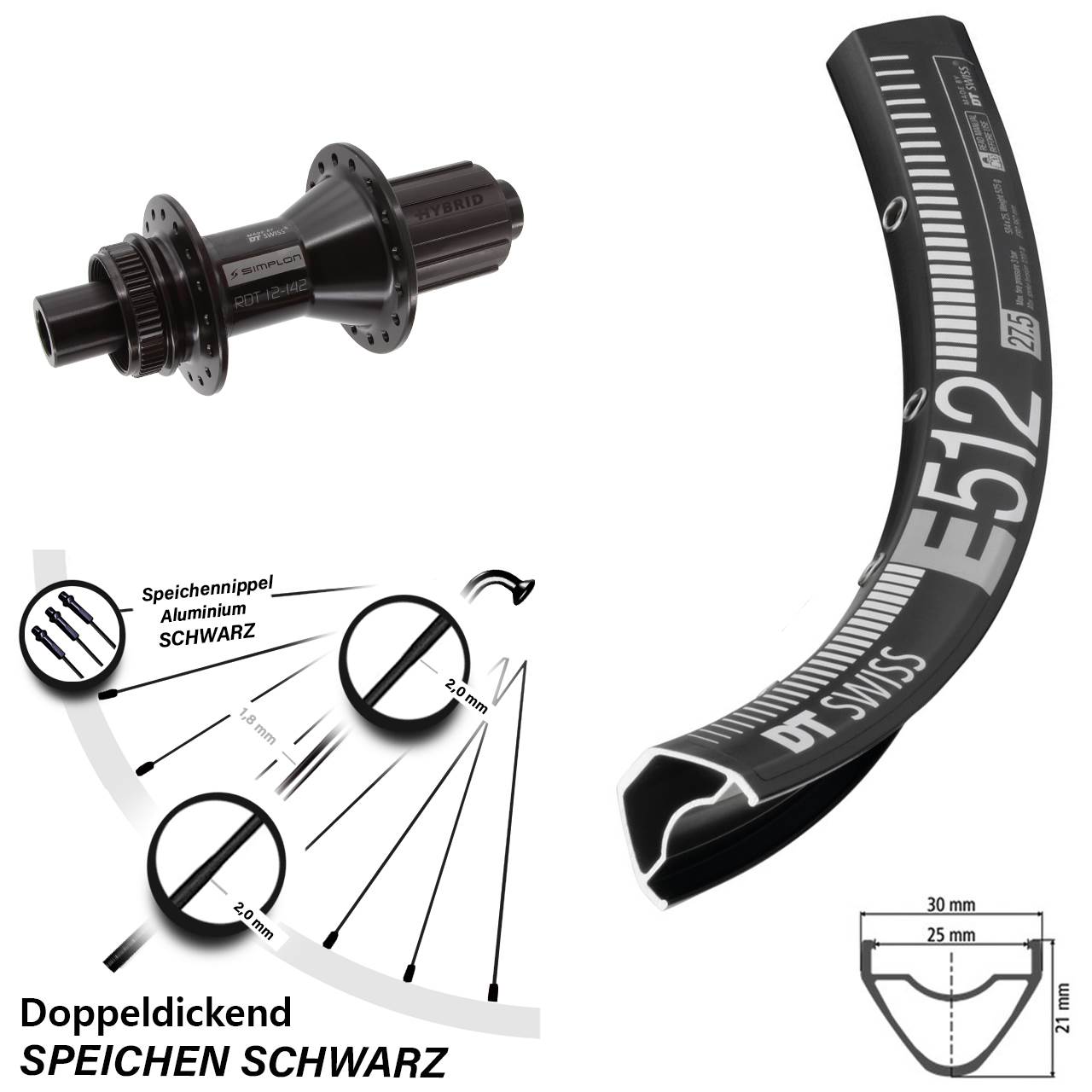 650B DT Swiss E 512-370 Hybrid Centerlock Hinterrad 12x142 8-11 fach HG