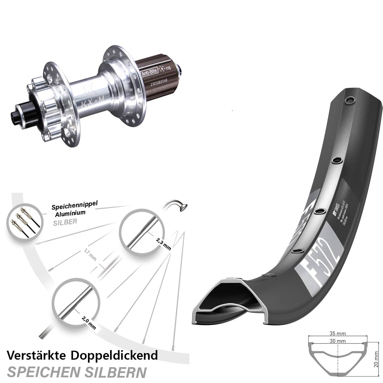 DT Swiss F572 KX-M 29 Zoll 6-Loch Hinterrad für Schnellspanner 8-12 fach HG