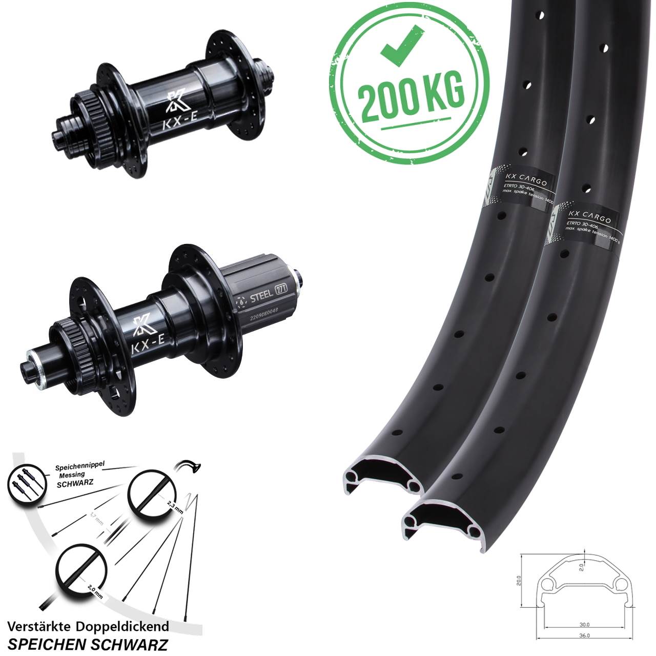 Disc Laufradsatz 20/26 Zoll KX-E Cargo 8-12 fach HG für Schnellspanner