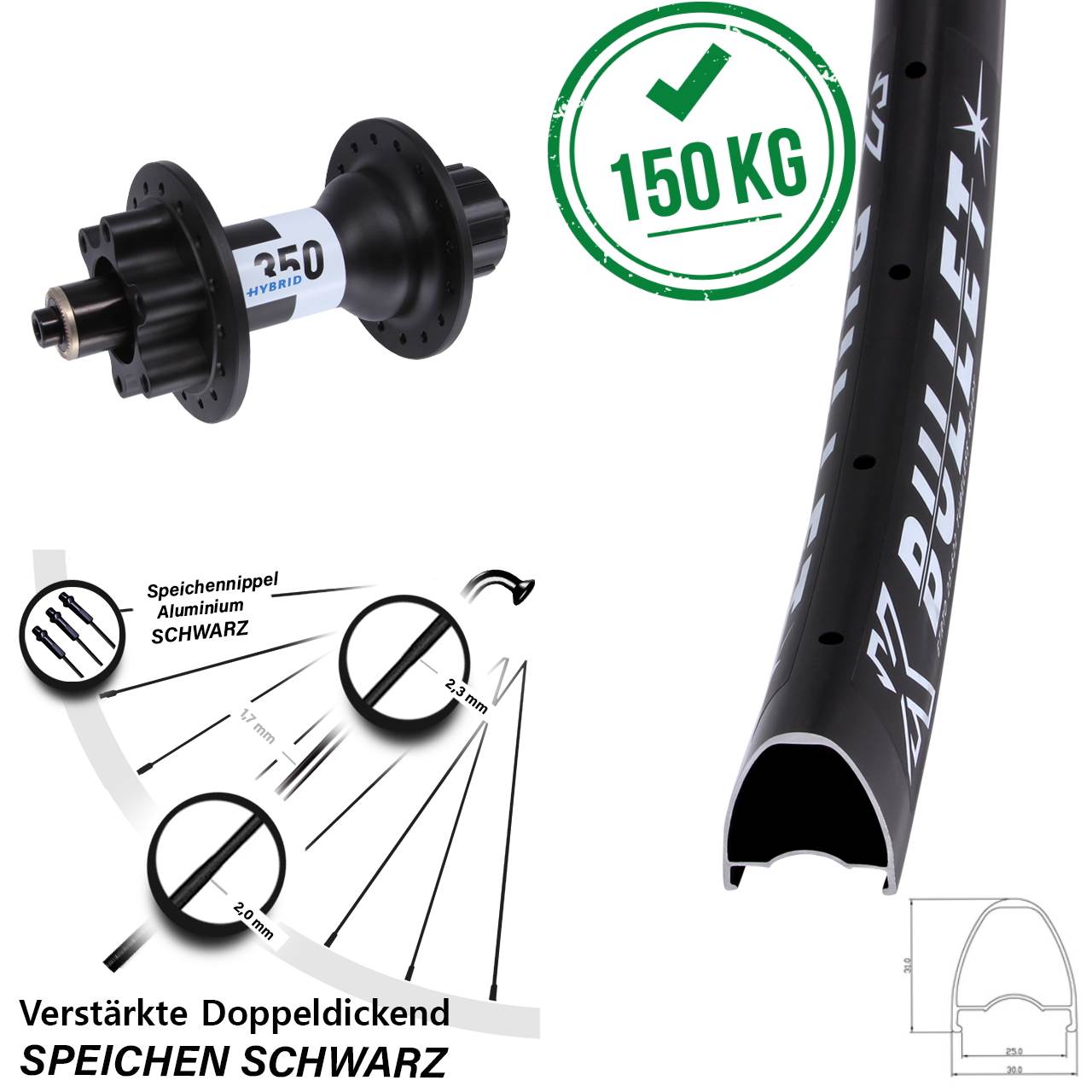 29 Zoll Hinterrad KX Bullet DT Swiss 350 Hybrid 6-Loch 5/135 Singlespeed