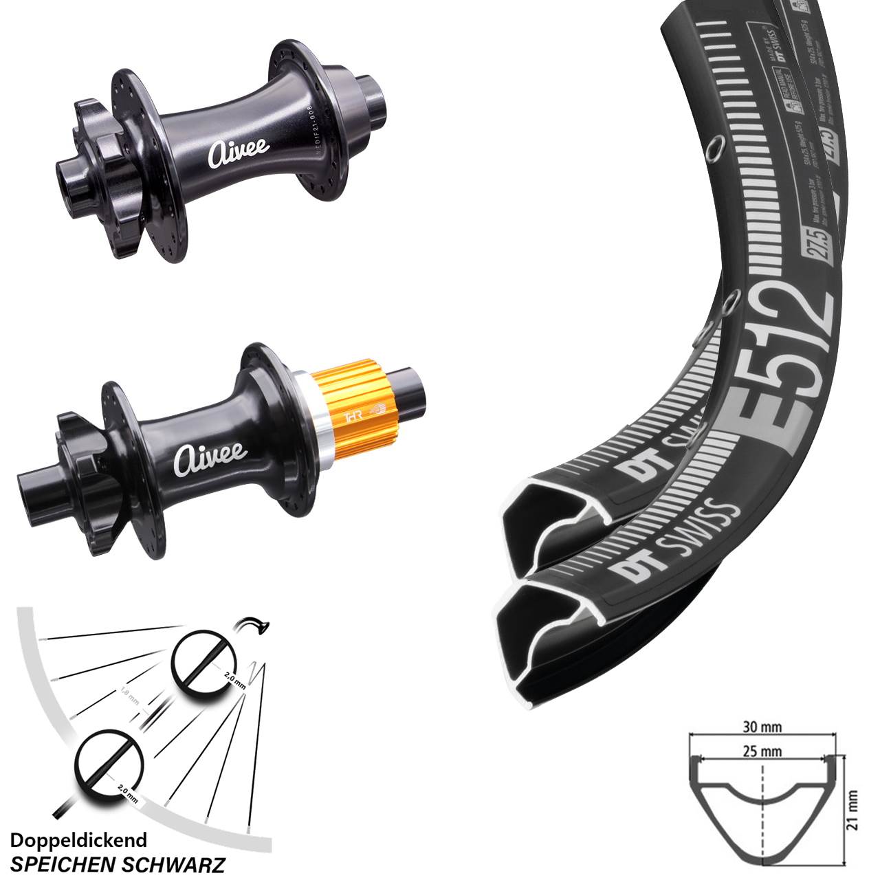 29 Zoll Laufradsatz Boost DT Swiss E 512 Nabe Aivee Classic Shimano Micro Spline