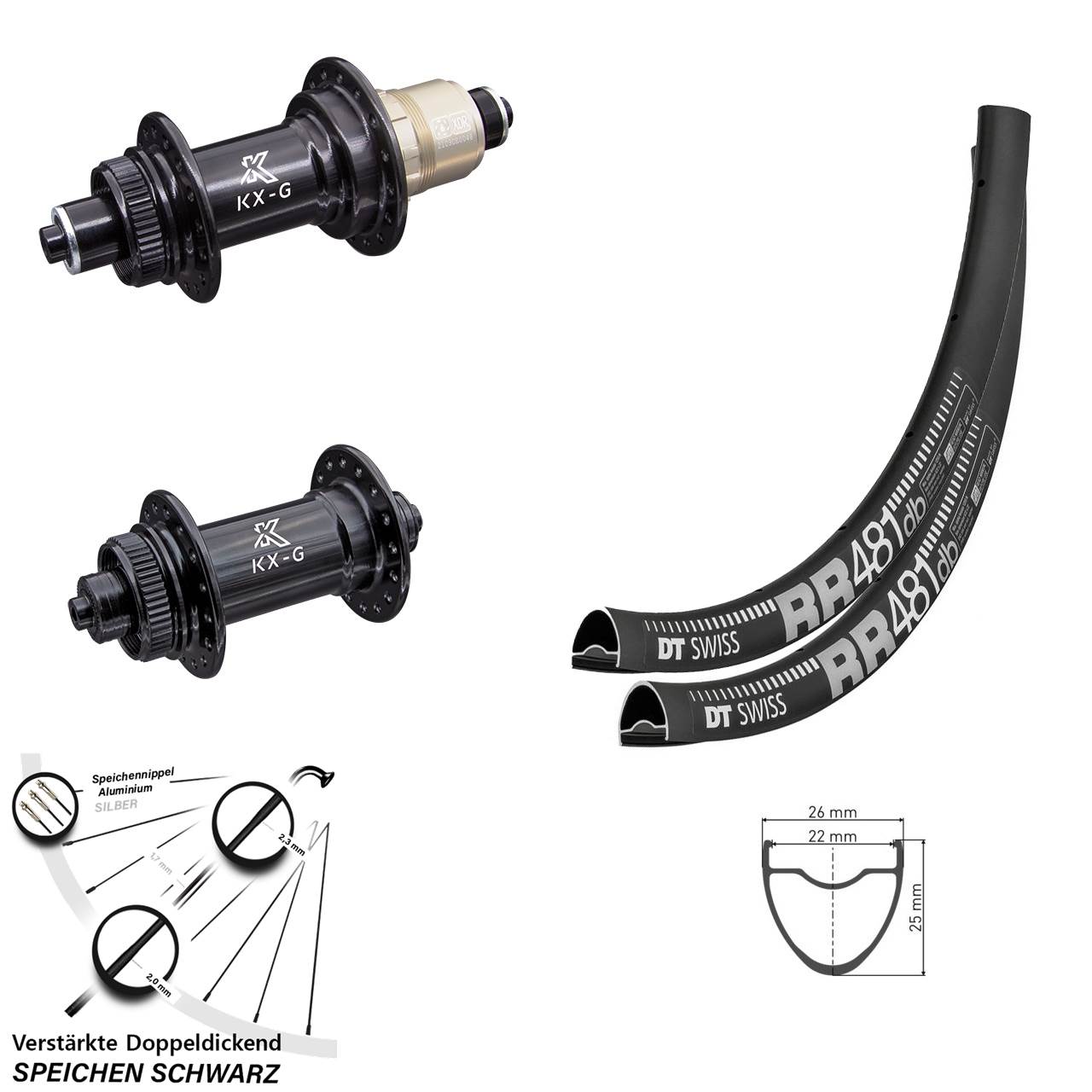 Centerlock Laufradsatz für Schnellspanner 28 Zoll DT Swiss RR481 KX-G XDR 11-12 fach