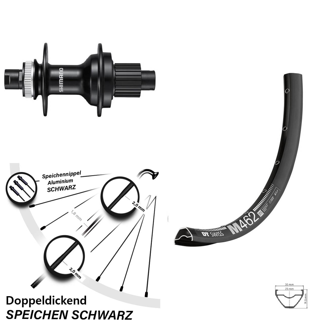 Disc Laufrad 12x142 27,5 Zoll DT Swiss M462 Shimano FH-MT510 Shimano Micro Spline
