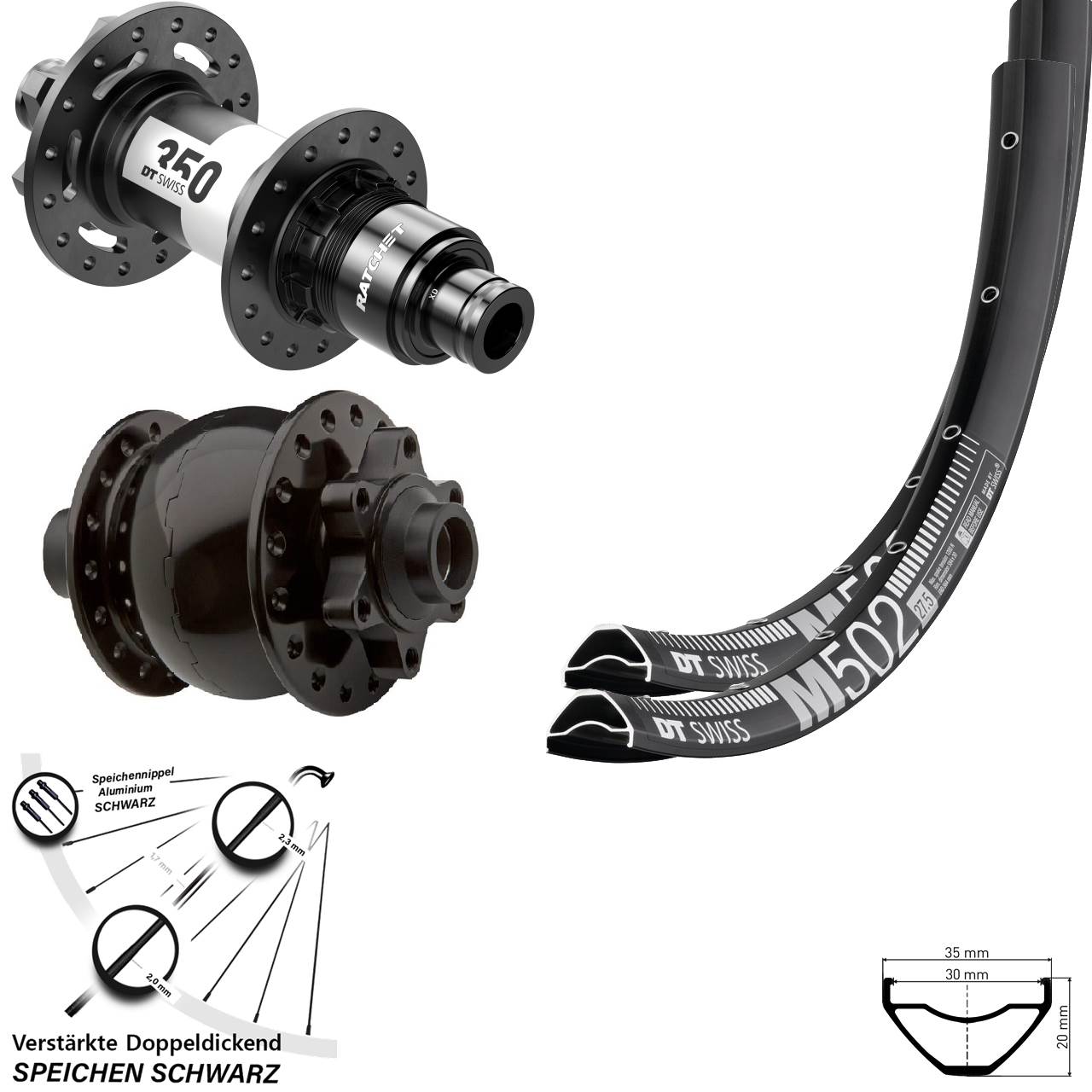 Disc Laufrad-Satz 15x100 12x142 29 Zoll DT Swiss M502 350 Ratchet 36 SON 28 SRAM XD
