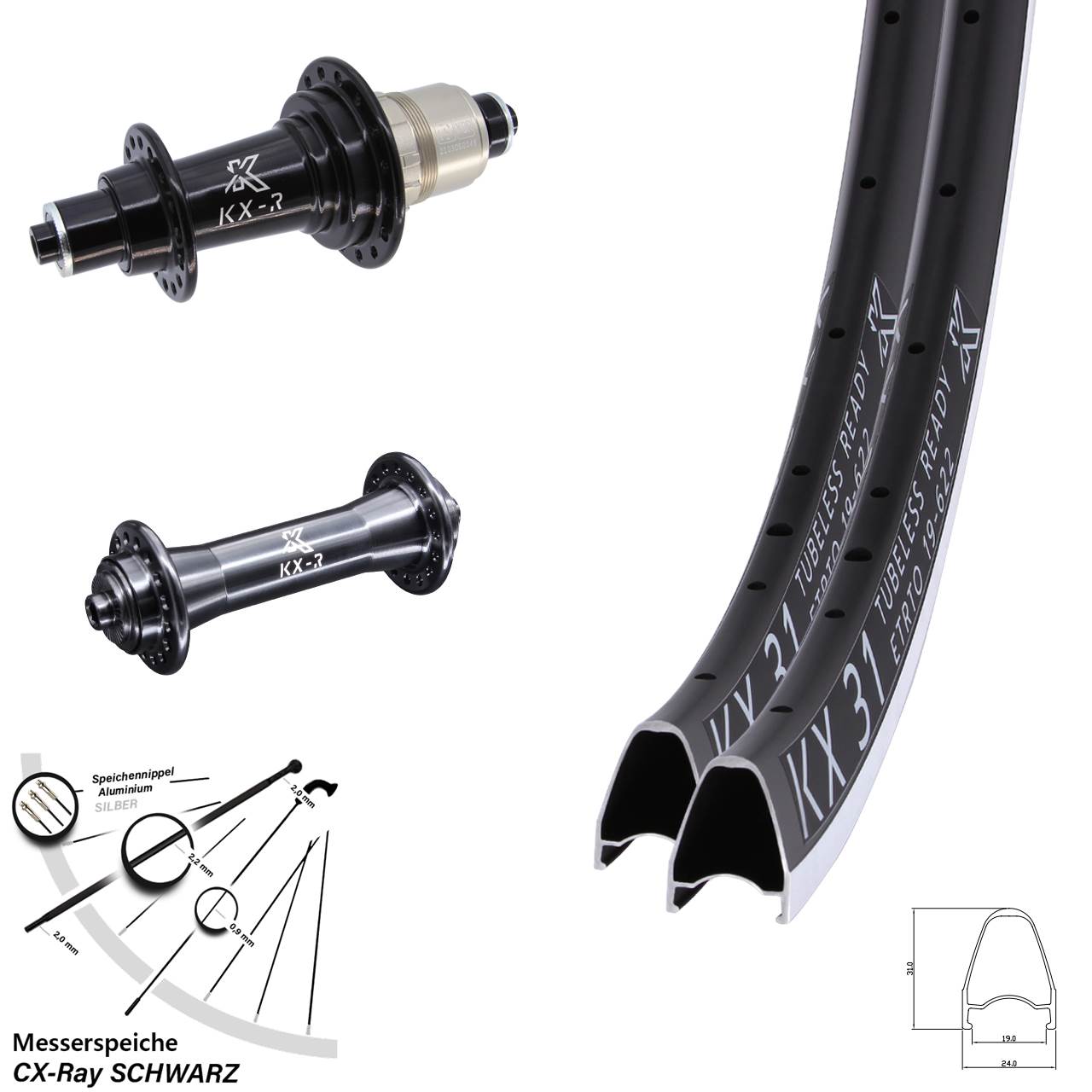 Laufrad-Satz 28 Zoll KX-R31 XDR 11-12 fach für Schnellspanner CX-Ray