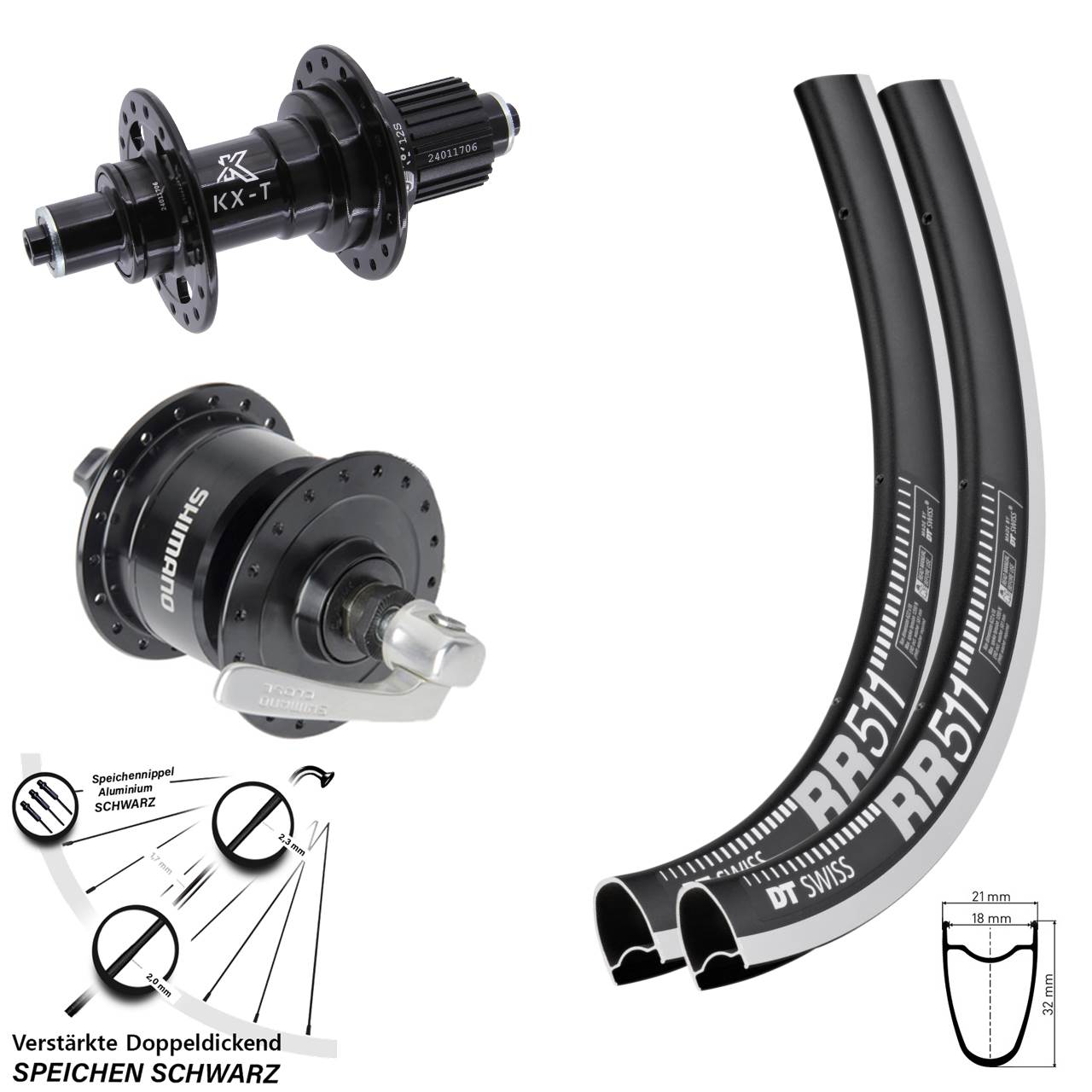 DT Swiss RR 511 KX-T Shimano DH-3N72 28 Zoll Laufrad-Satz QR Micro Spline