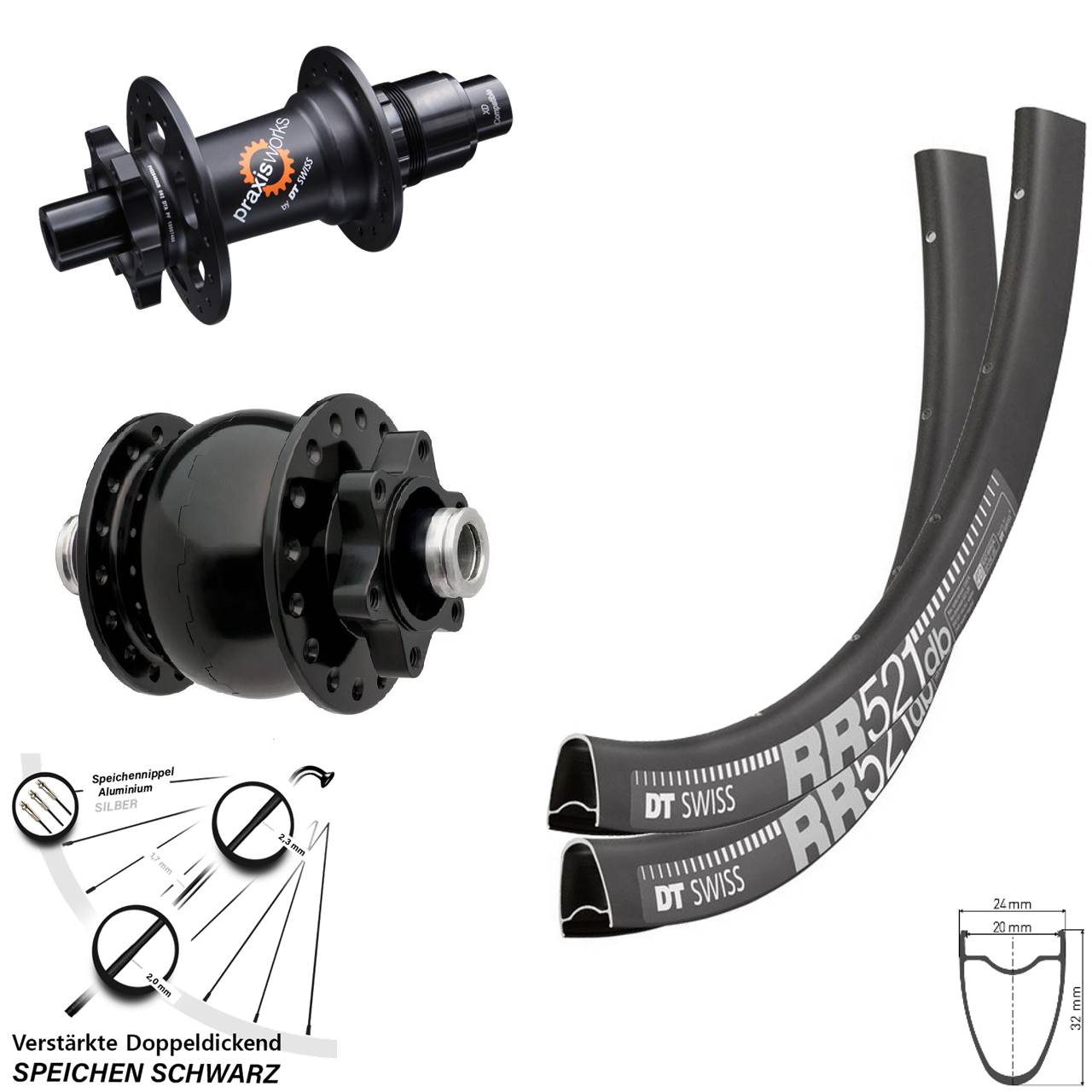 DT Swiss RR521 350 SON 28 Zoll Disc Laufradsatz 12x100/142 SRAM XD