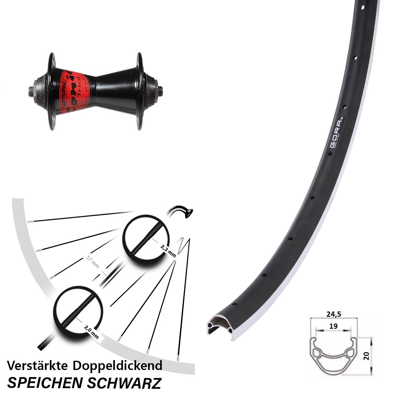 Vorderrad für Schnellspanner 26 Zoll Gora 19 Formula