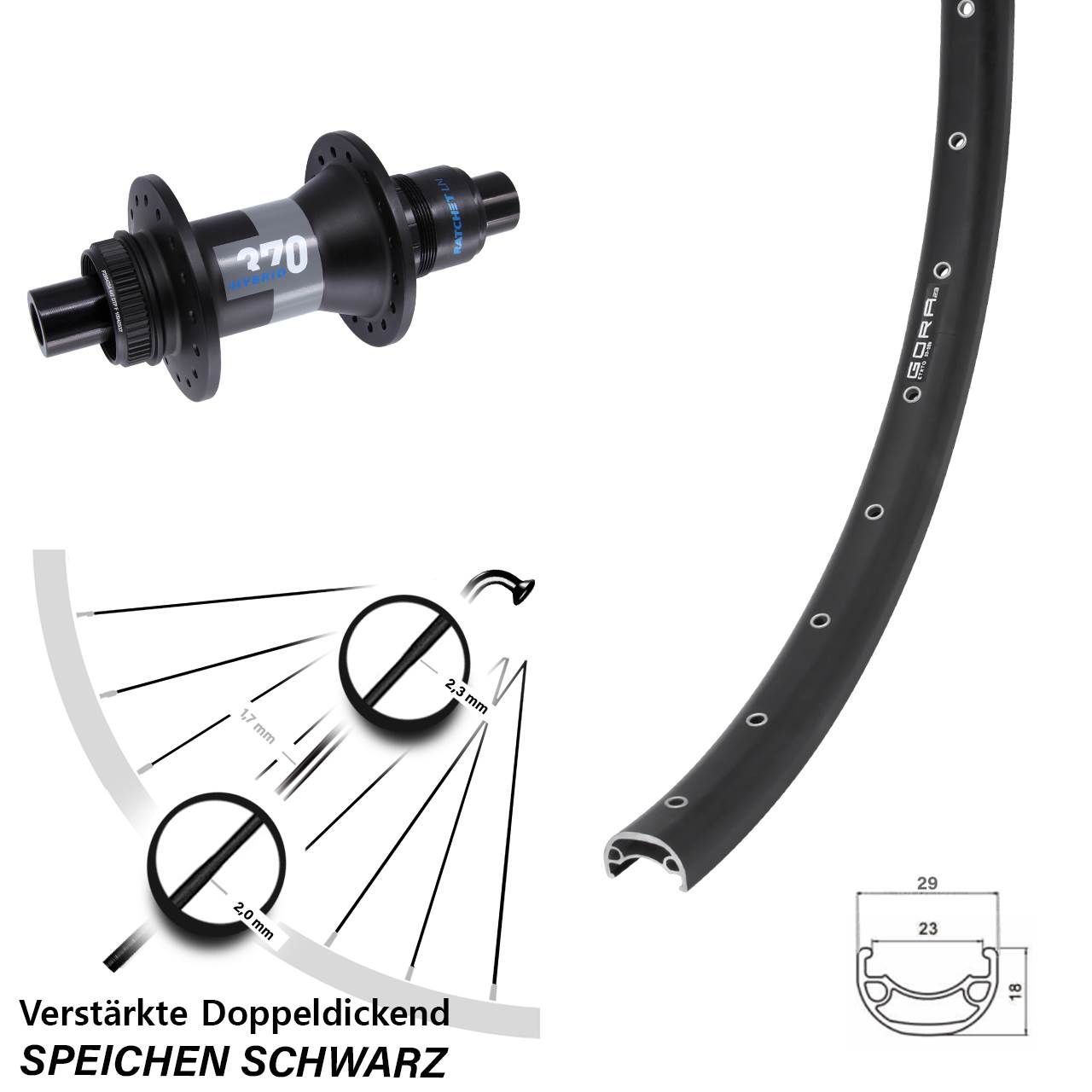 Gora 23 DT Swiss 370 Hybrid 28 Zoll Disc Hinterrad 12x148 XD