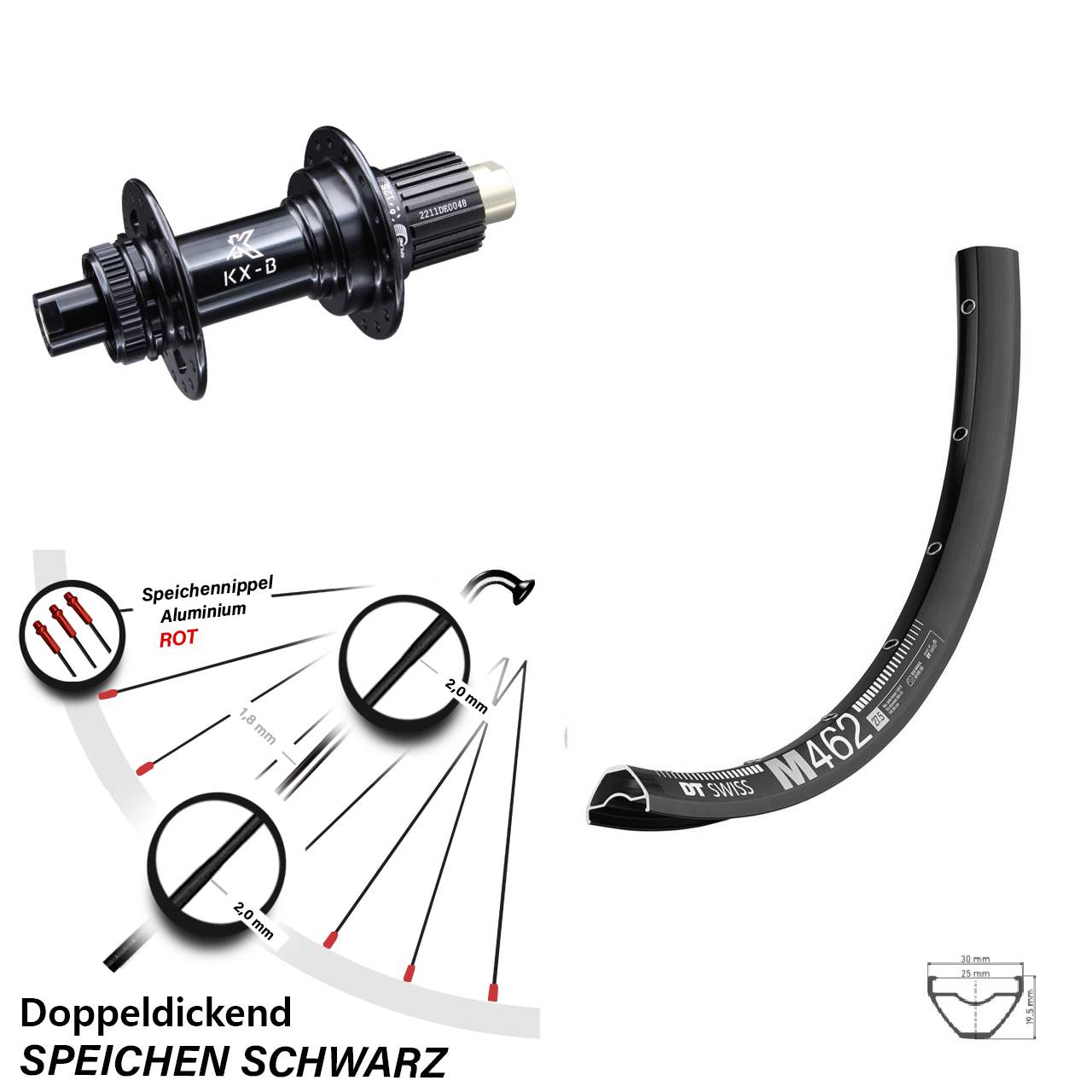 27,5 Zoll DT Swiss M 462 Hinterrad KX-B Centerlock Micro Spline 12x148