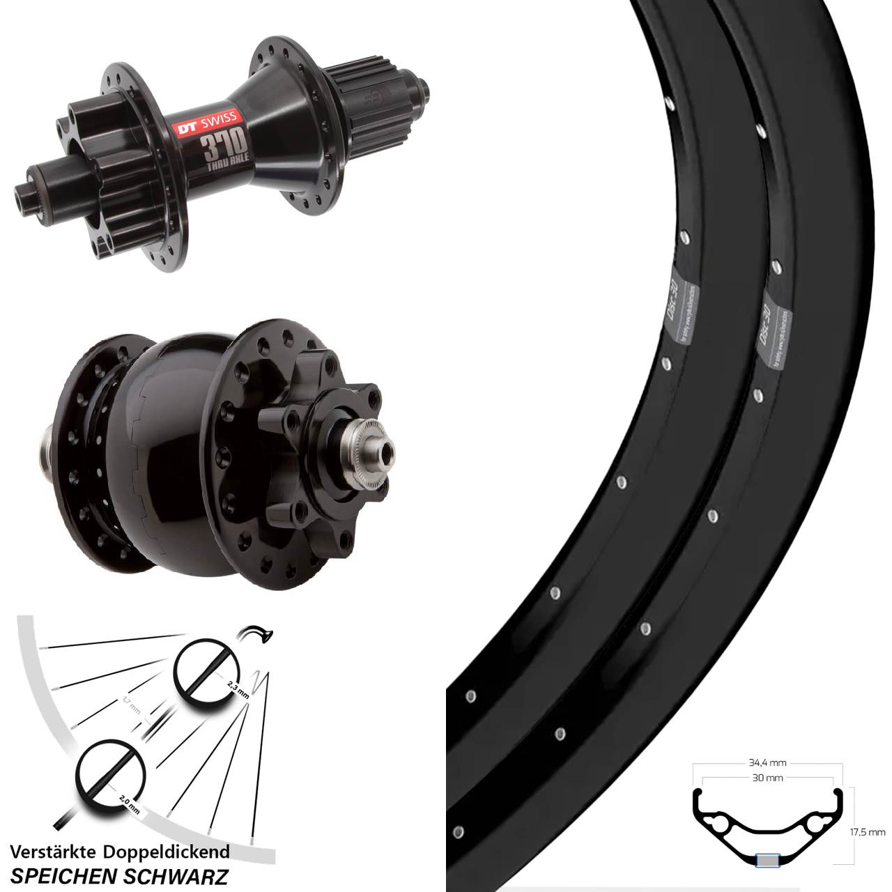 Ryde Disc 30 DT Swiss 370 Hybrid SON 28 27,5 Zoll 6-Loch Laufradsatz QR Micro Spline