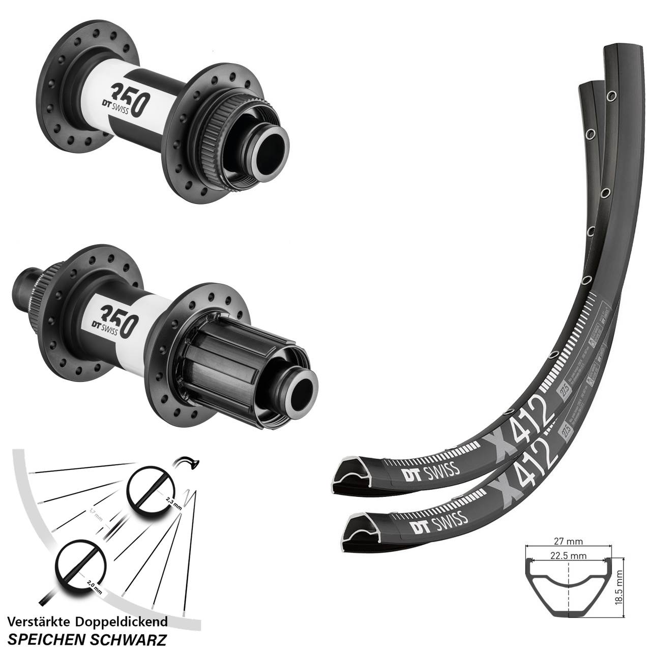 DT Swiss X412-350 28 Zoll Laufradsatz Centerlock 15x110 12x148 8-11 fach