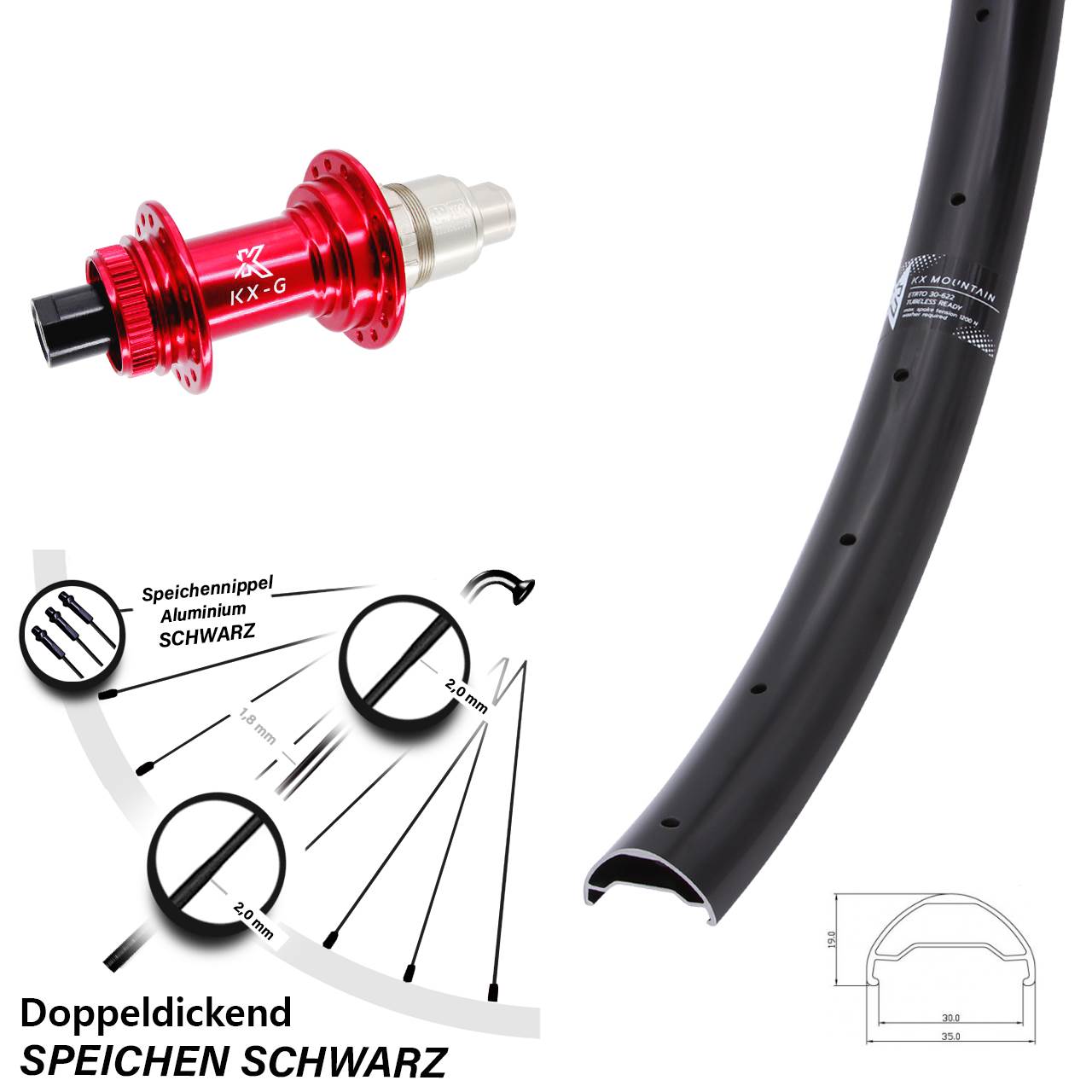 Disc Hinterrad 29 Zoll KX-G Mountain TR rot 12x142