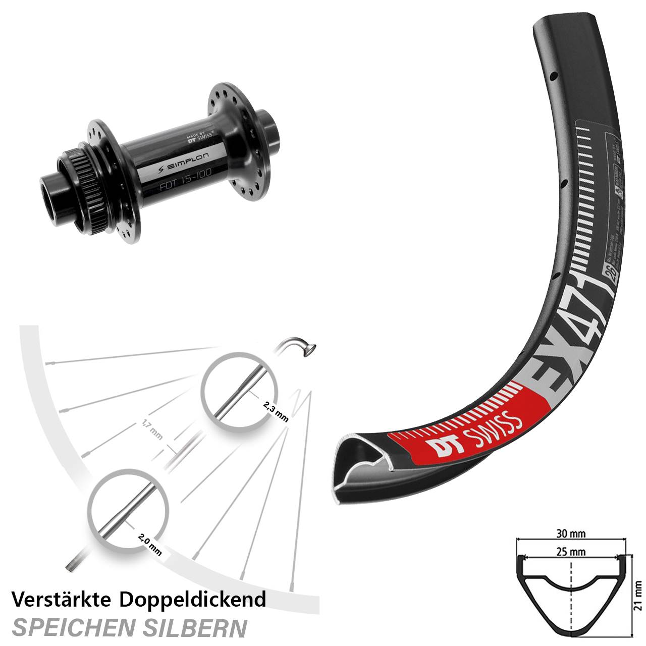 29 Zoll DT Swiss EX471-370 Centerlock Vorderrad 12x100