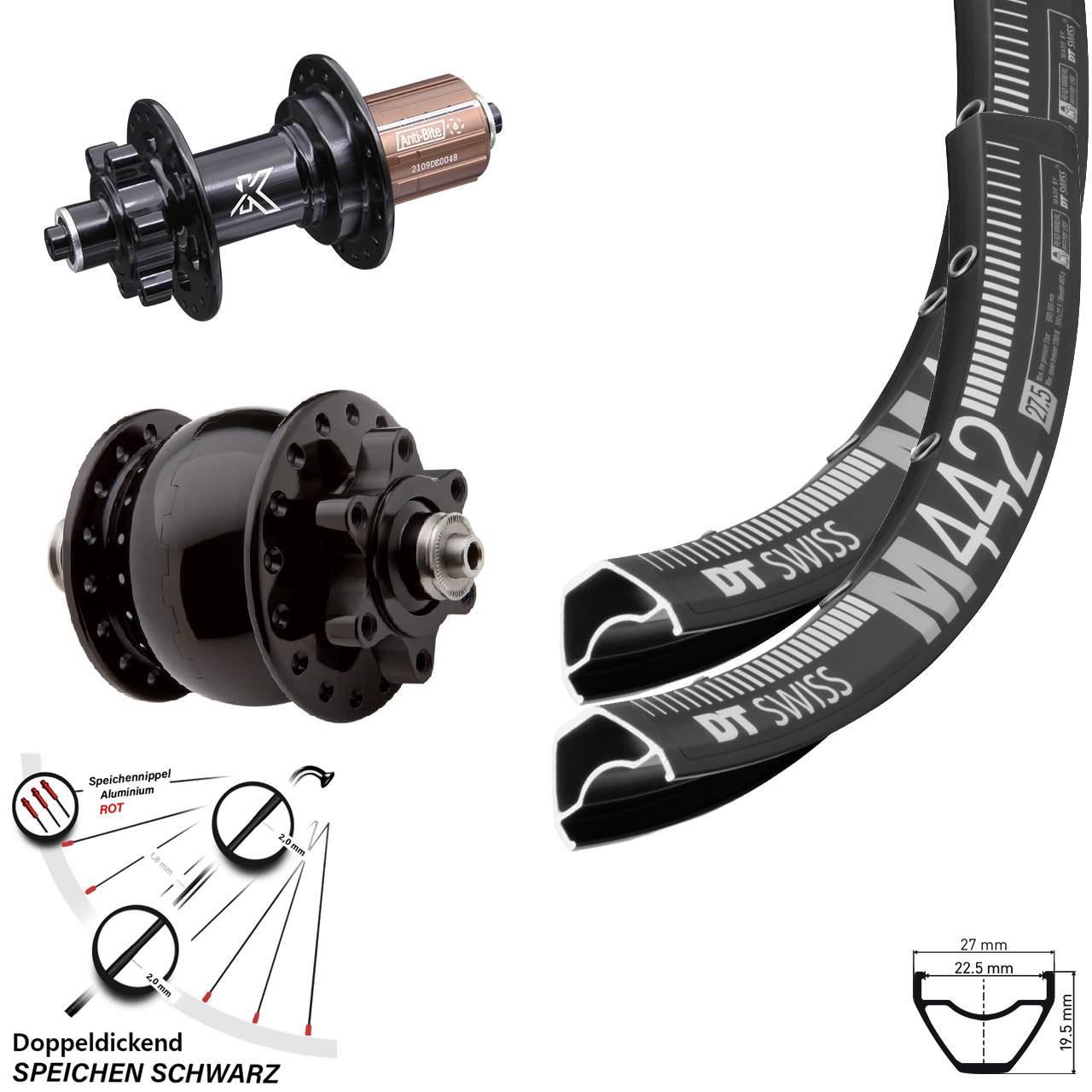 29 Zoll DT Swiss M442 KX-M SON 28 6-Loch Laufradsatz für Schnellspanner 8-12 fach