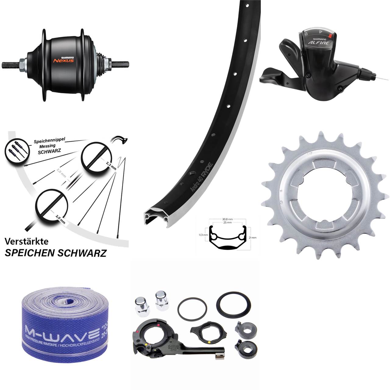 Hinterrad 24 Zoll Ryde Andra 40 Shimano Nexus 8 Gang Freilauf schwarz