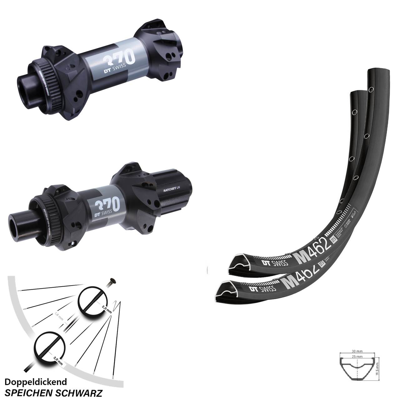 Centerlock Laufradsatz 15x110 12x148 29 Zoll DT Swiss M 462-370 Straightpull 8-11 fach HG