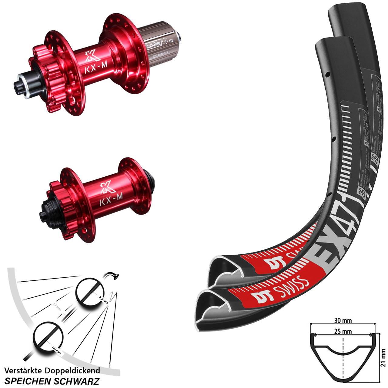 DT Swiss EX 471 KX-M rot 26 Zoll Laufradsatz 6-Loch QR 8-12 fach