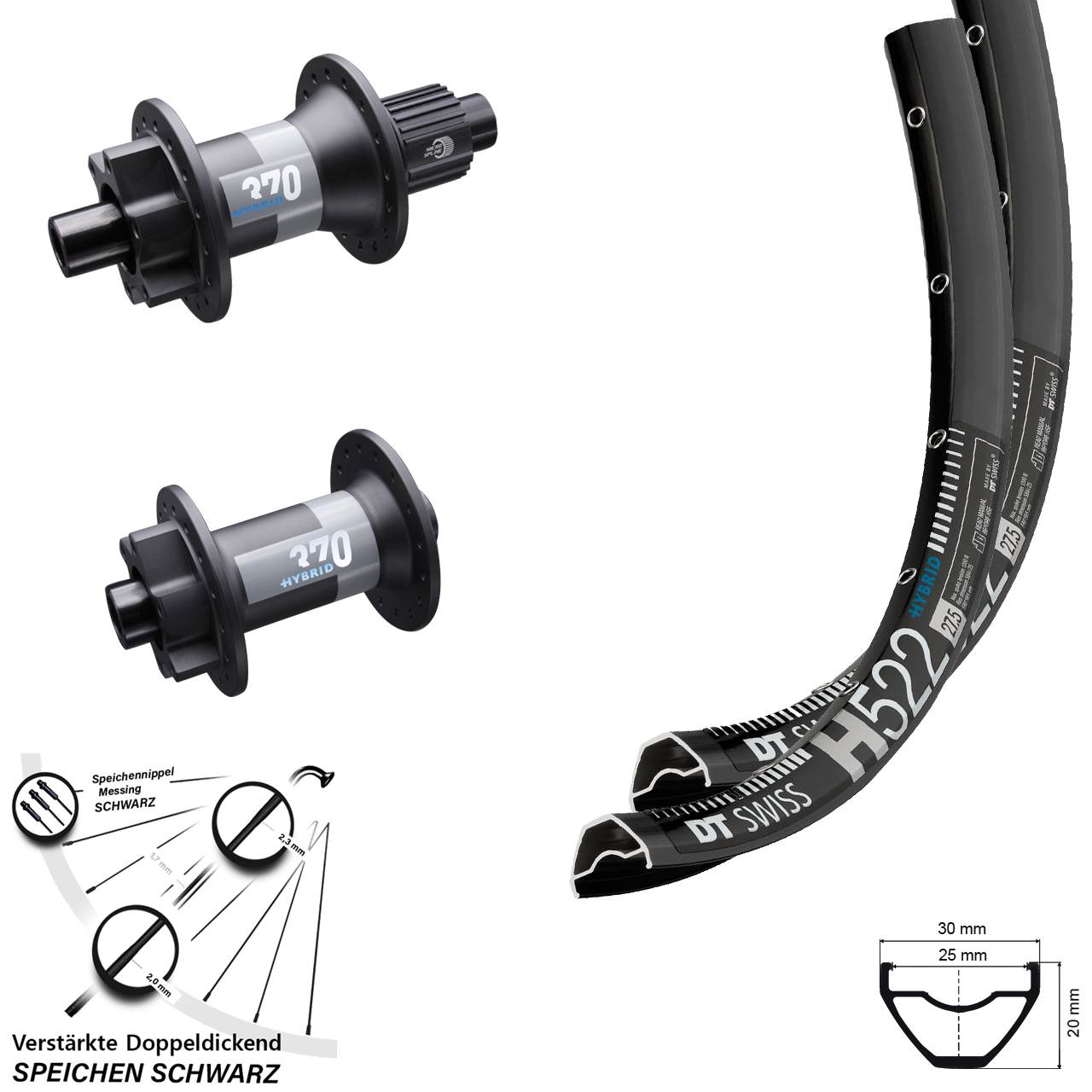 Boost Disc Laufradsatz 15x110 12x148 28 Zoll DT Swiss H522-Hybrid 370 Micro Spline