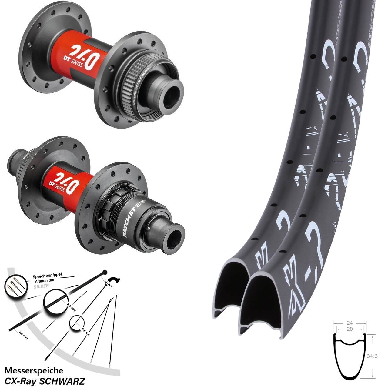 28-29 Zoll KX-R Road DT Swiss 240 EXP Disc Laufradsatz 12x100/142 XDR 11-12 fach CX-Ray