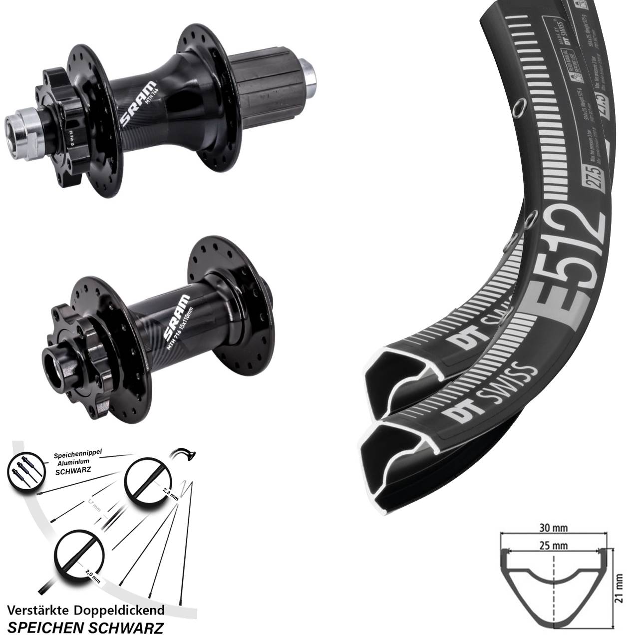 6-Loch Laufradsatz 29 Zoll DT Swiss E512 Sram 716 746 8-11 fach 15x110 12x148