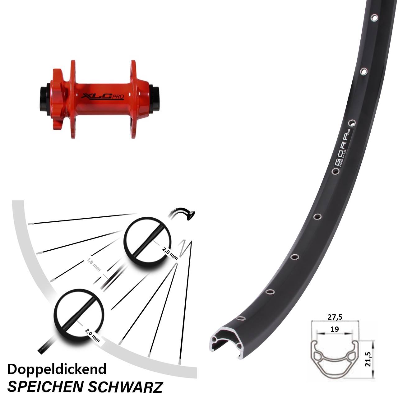 Disc Laufrad 15x100 26 Zoll Gora 19 XLC rot