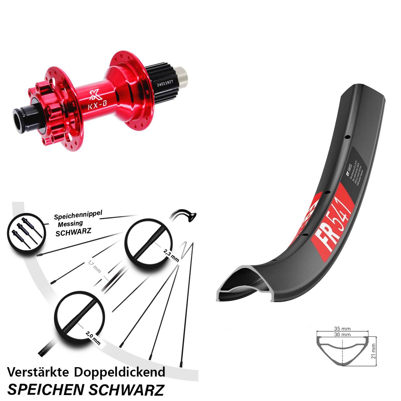 Hinterrad 6-Loch 29 Zoll DT Swiss FR 541 KX-B rot Micro Spline 12x148 Boost