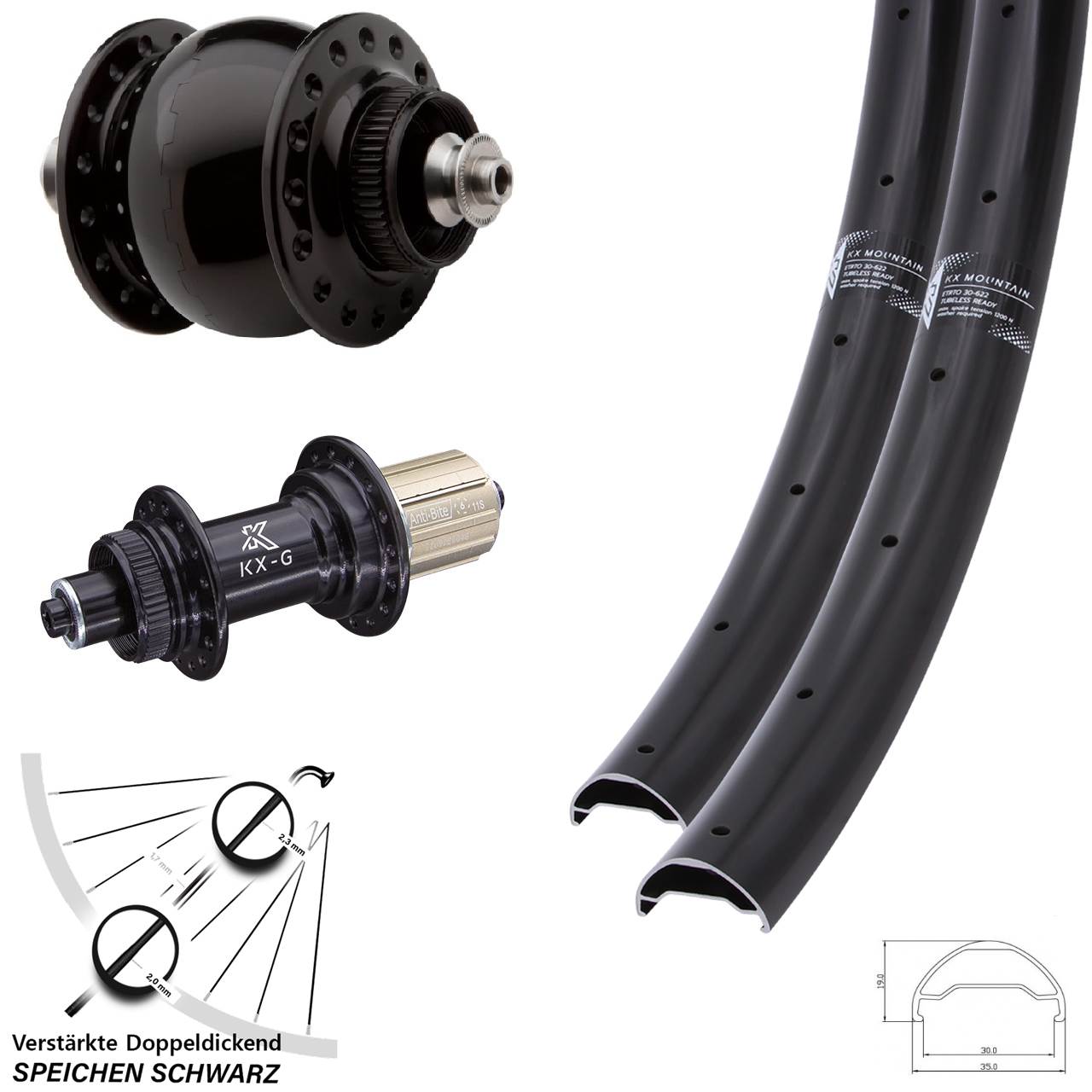 Centerlock Laufradsatz für Schnellspanner 29 Zoll KX-G Mountain SON delux 8-12 fach