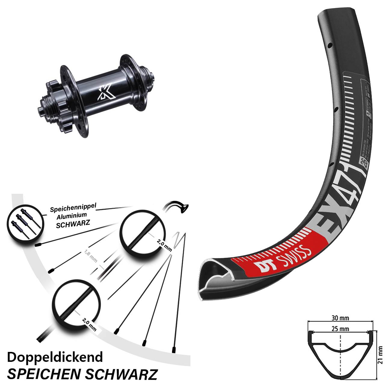 Disc Laufrad für Schnellspanner 27,5 Zoll DT Swiss EX 471 KX-M