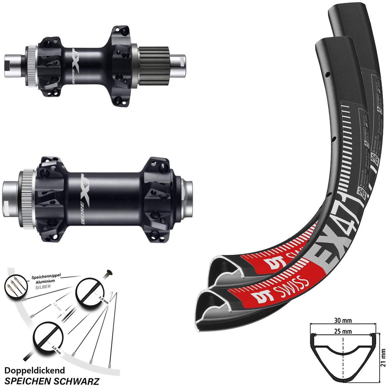Laufradsatz 27,5 Zoll Boost DT Swiss EX 471 Shimano XT Straightpull Micro Spline