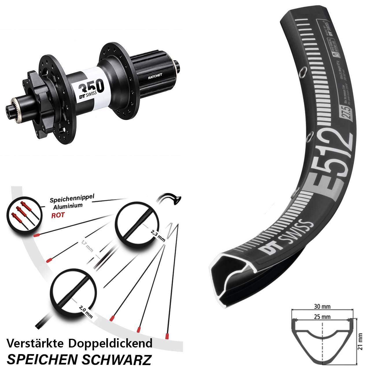 29 Zoll Hinterrad 6-Loch QR DT Swiss E 512-350 8-11 fach HG