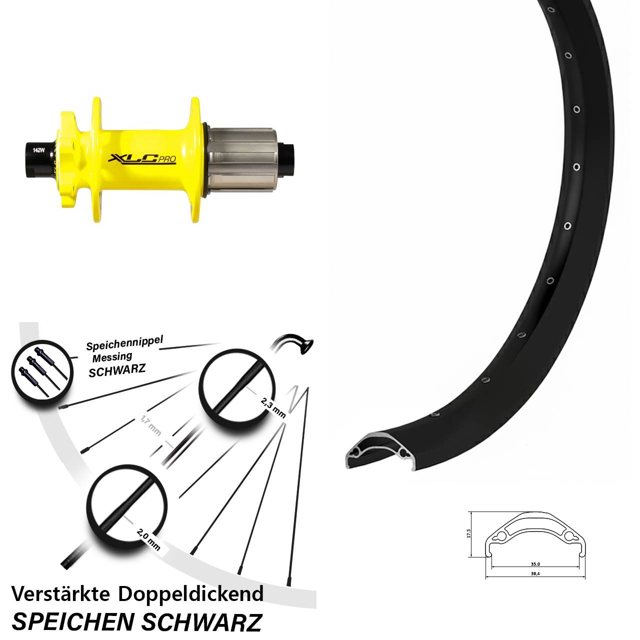 Ryde Disc 35 XLC gelb 29 Zoll Disc Laufrad 12x142 8-11 fach HG