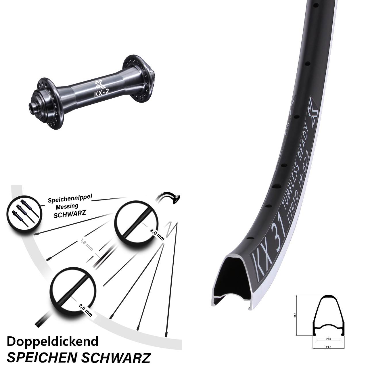Laufrad 28 Zoll KX 31 KX-R Felgenbremse 5/100 schwarz