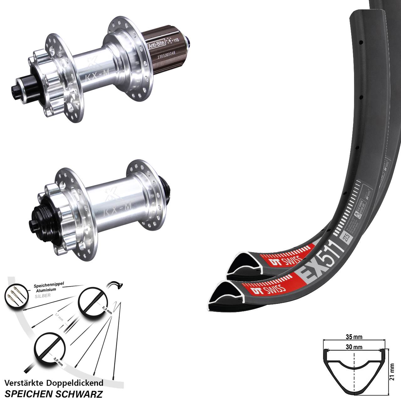Disc Laufradsatz für Schnellspanner 27,5 Zoll DT Swiss EX511 KX-M 8-12 fach