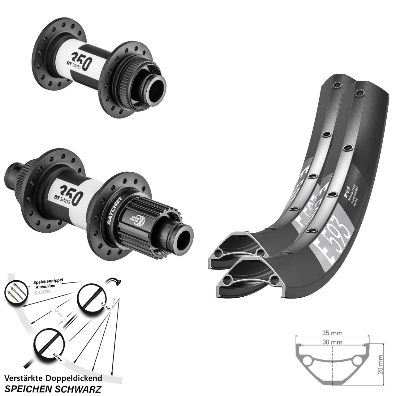 Disc Laufrad-Satz 15x100 12x142 650B DT Swiss E 593 350 Shimano Micro Spline