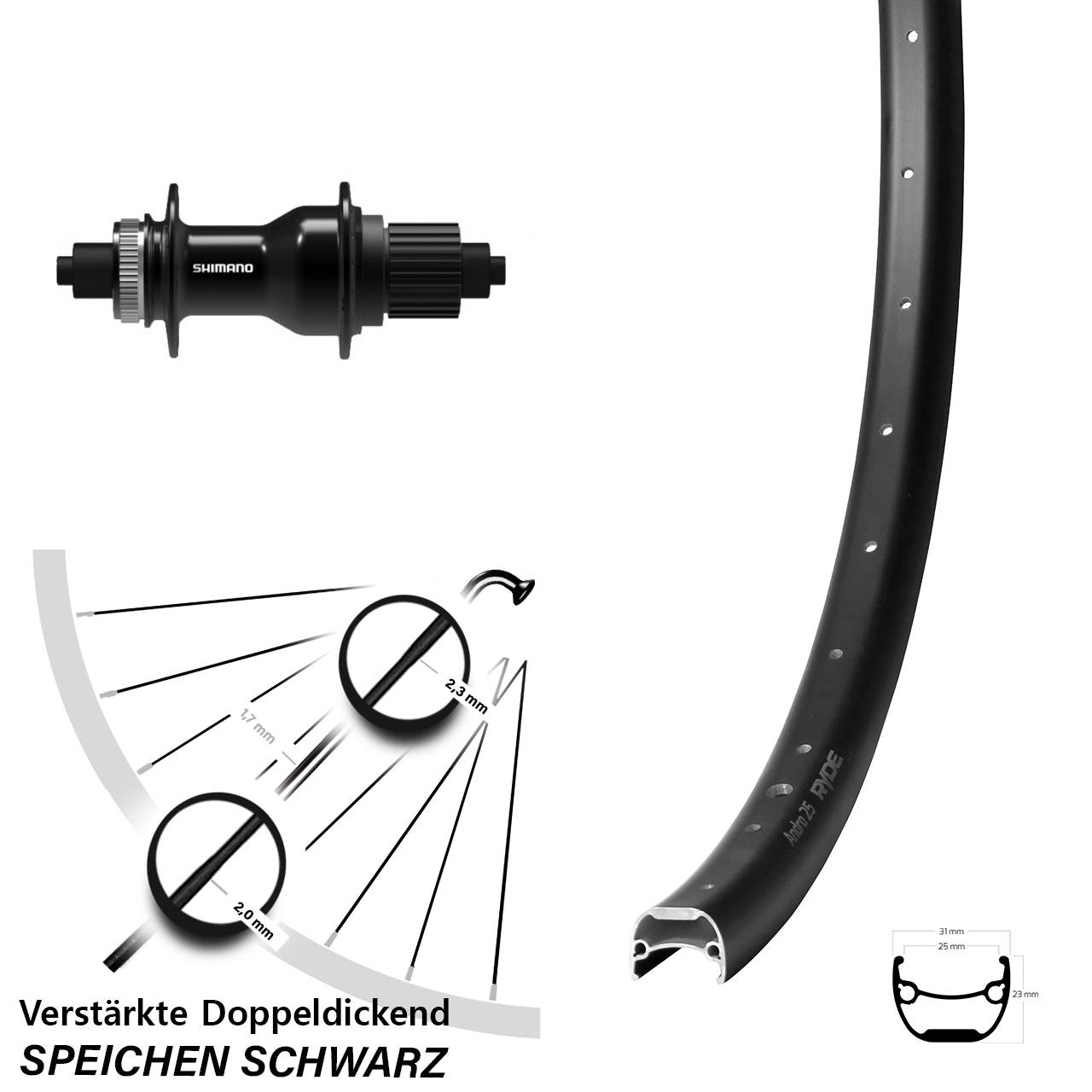 Hinterrad Centerlock QR 29 Zoll Ryde Andra 25 Shimano FH-QC500 Micro Spline