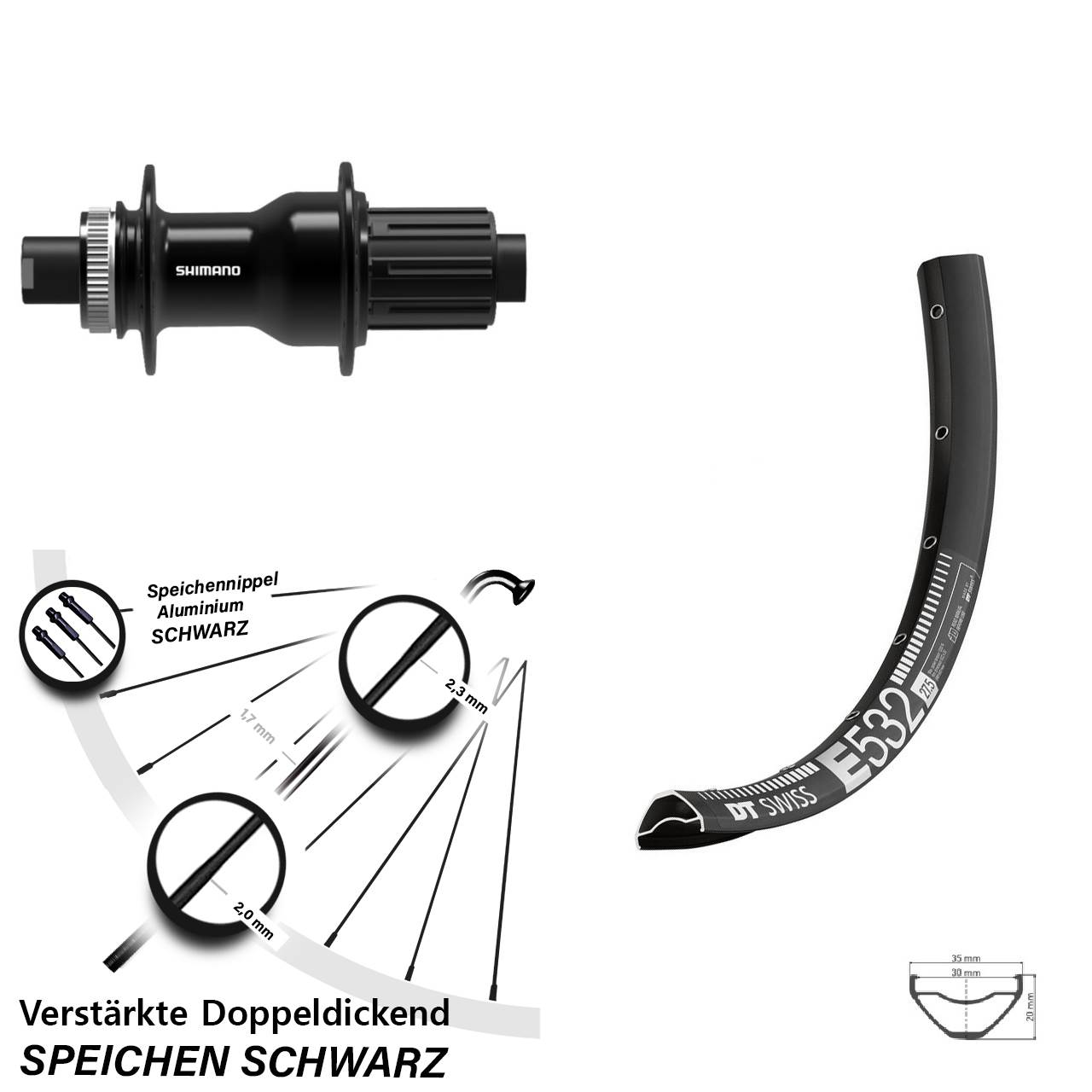 Disc Hinterrad 27,5 Zoll DT Swiss E532 Shimano FH-TC500-B 8-11 fach HG 12x148 Boost