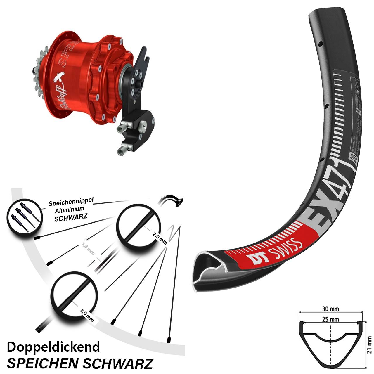 DT Swiss EX471 Rohloff Speedhub CC DB OEM2 Tandem rot 26 Zoll Disc Hinterrrad