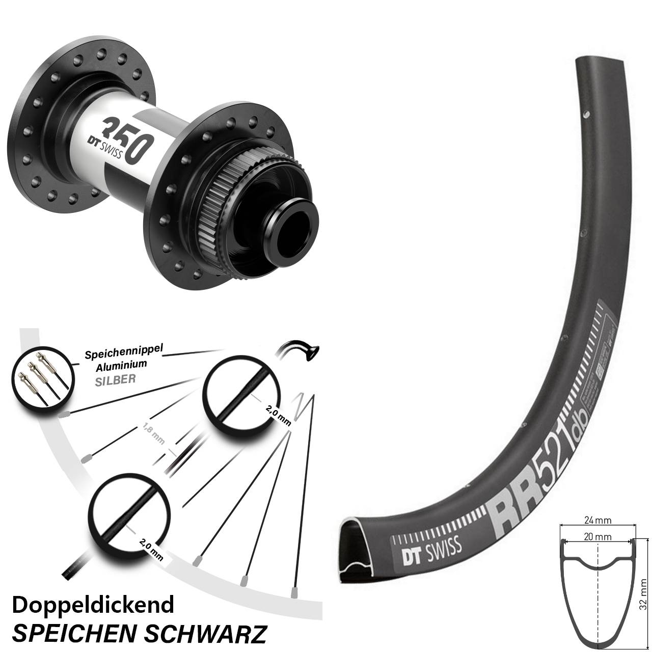 DT Swiss RR 521-350 Disc Vorderrad 28 Zoll 12x100 mm