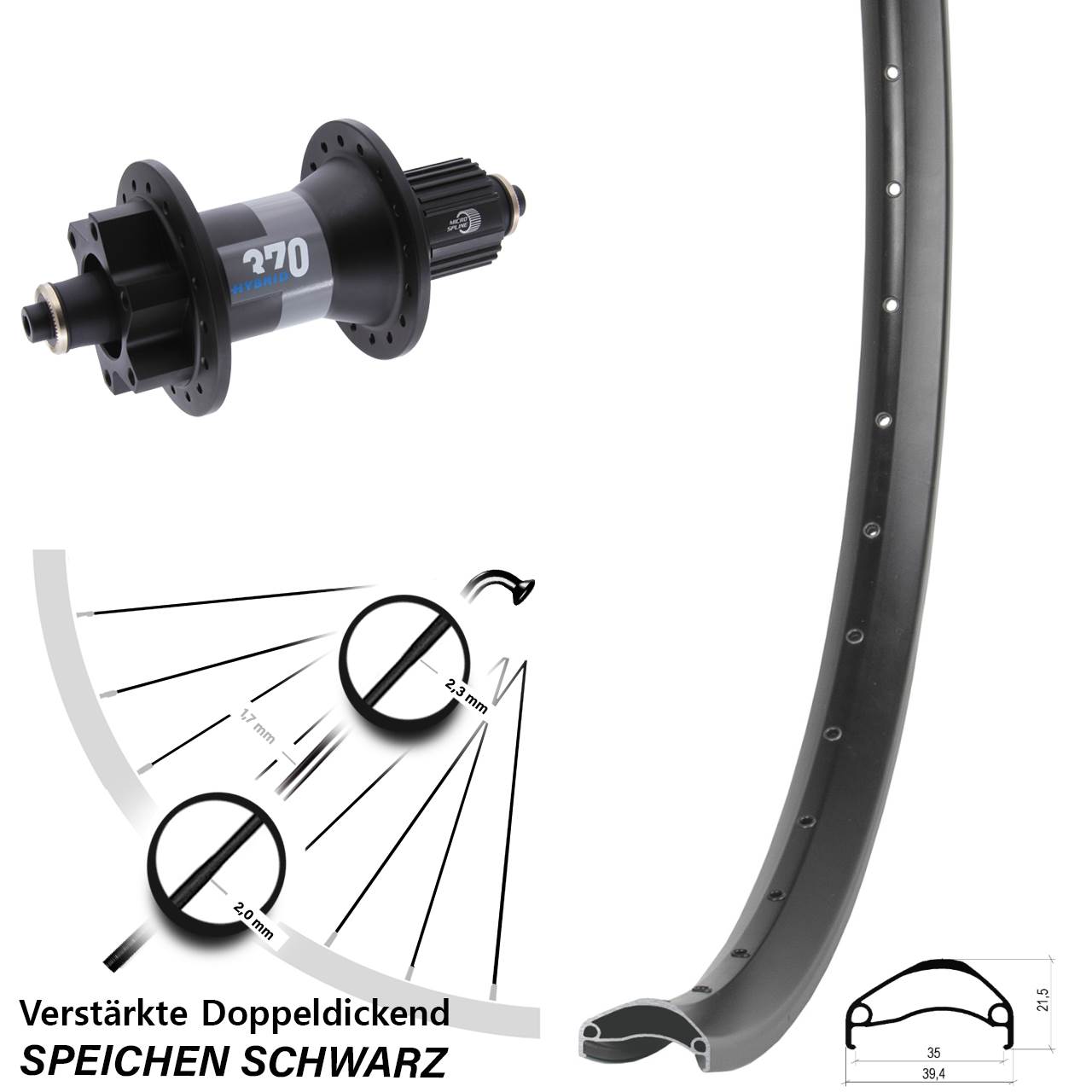 Boost Disc Laufrad QR 27,5 Zoll Ambrosio E35 DT Swiss 370 Hybrid Micro Spline