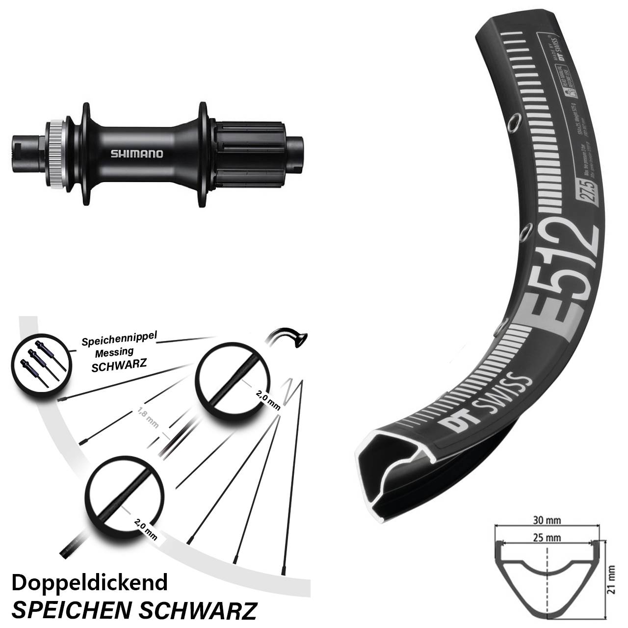 29 Zoll DT Swiss E 512 Shimano FH-MT400 Disc Hinterrad 12x142 8-11 fach