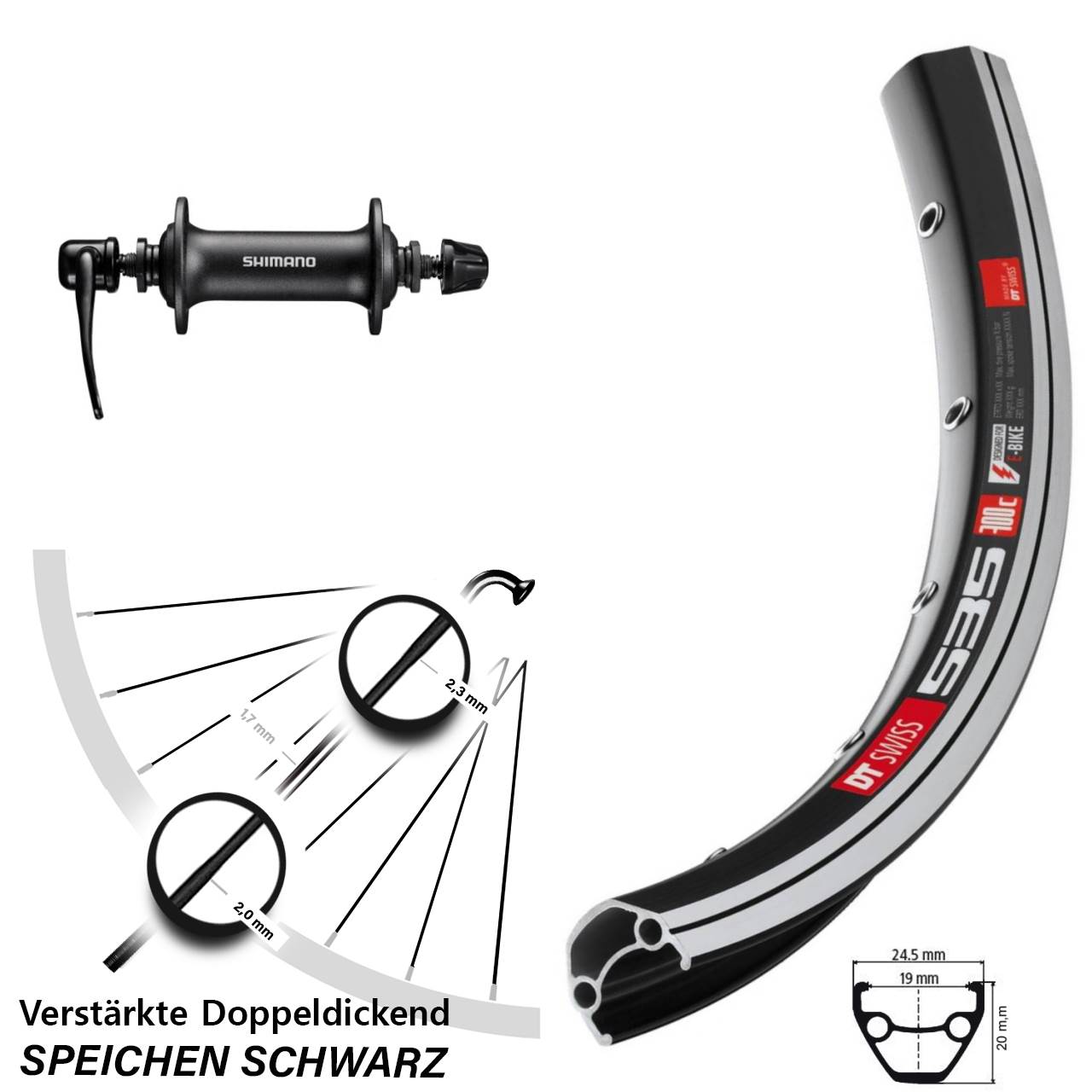 Vorderrad 28 Zoll DT Swiss 535 Shimano T3000 für Schnellspanner