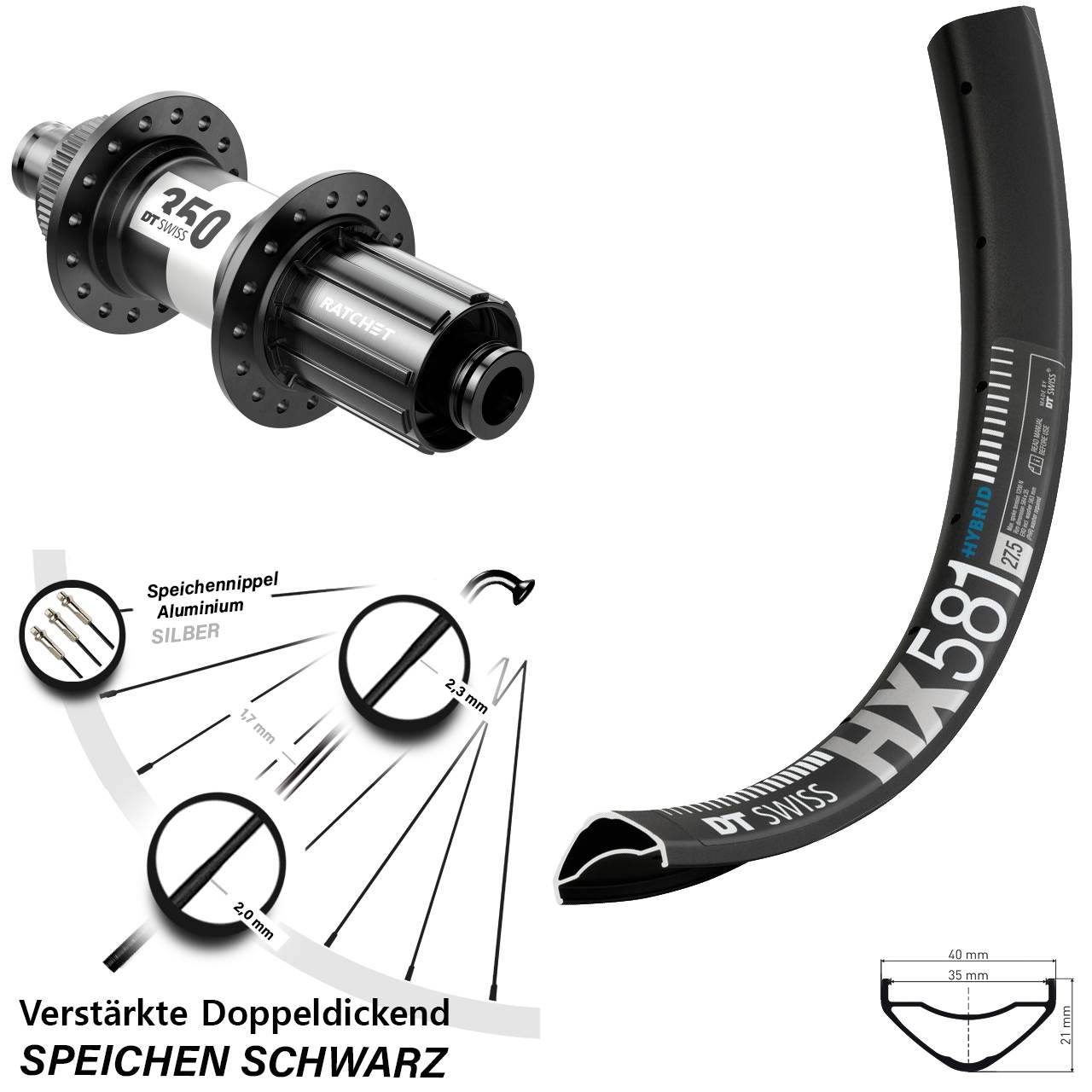 DT Swiss HX581-350 27,5 Zoll Hinterrad Centerlock 12x142 8-11 fach