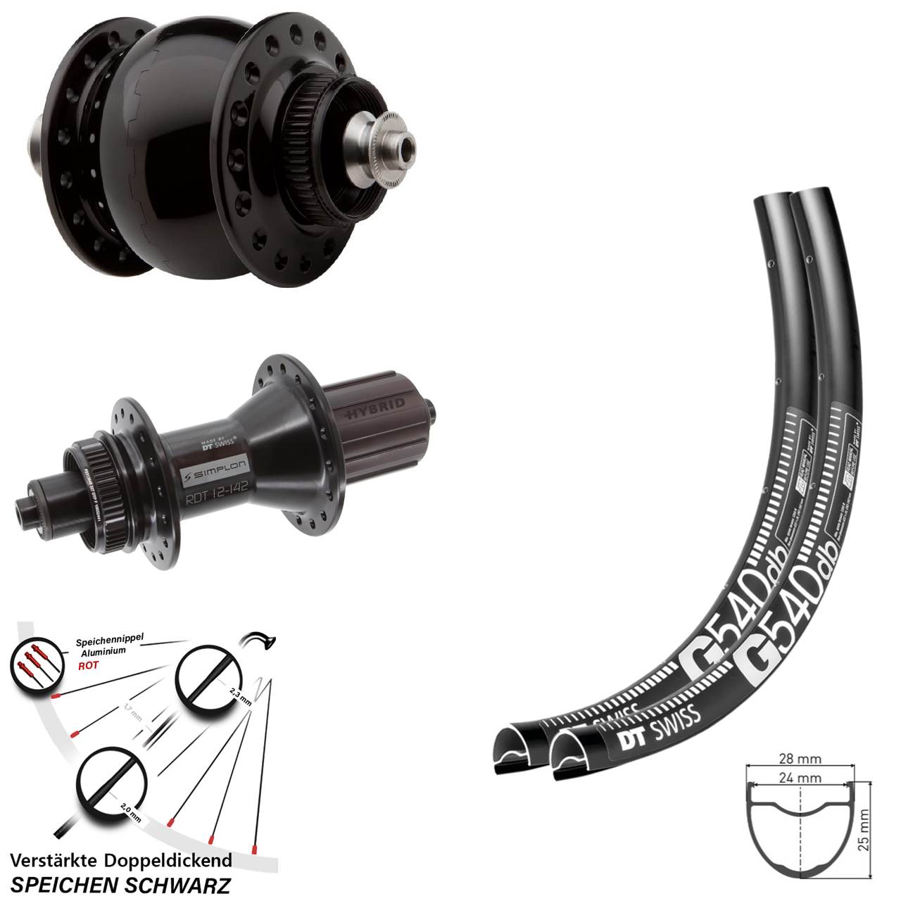 DT Swiss G540 370 Hybrid SON 28 Zoll Disc Laufrad-Satz QR 8-11 fach