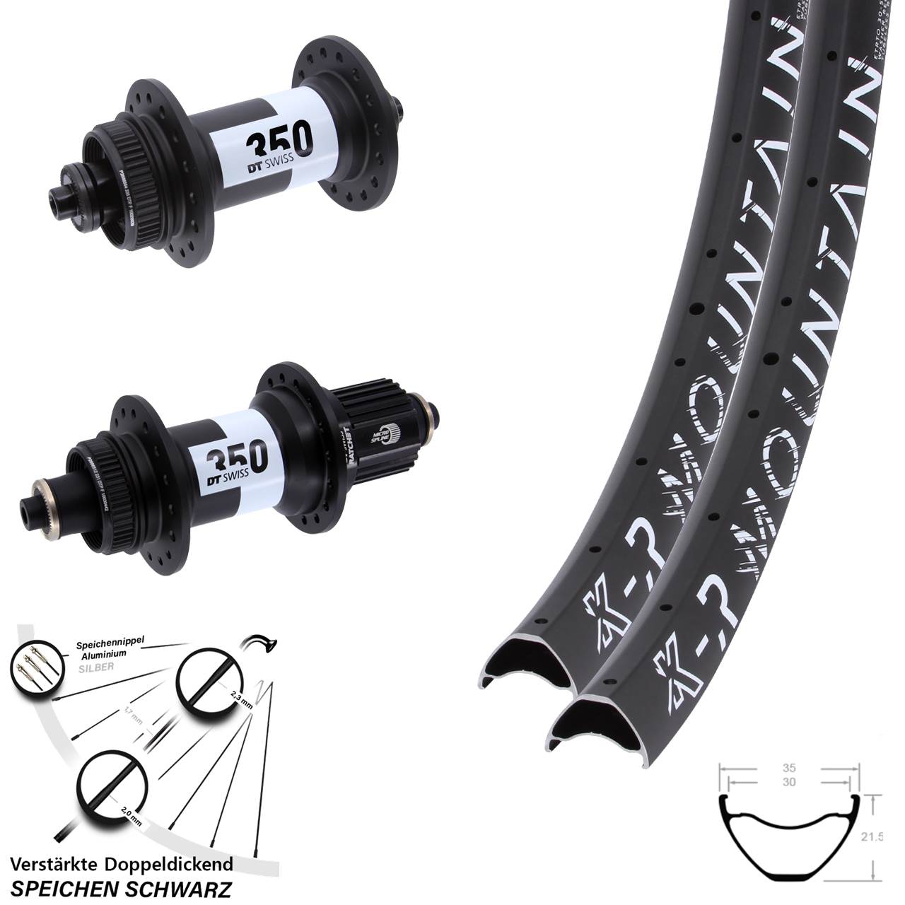 27,5 Zoll KX-R Mountain DT Swiss 350 Ratchet 36 Centerlock Laufradsatz QR Micro Spline