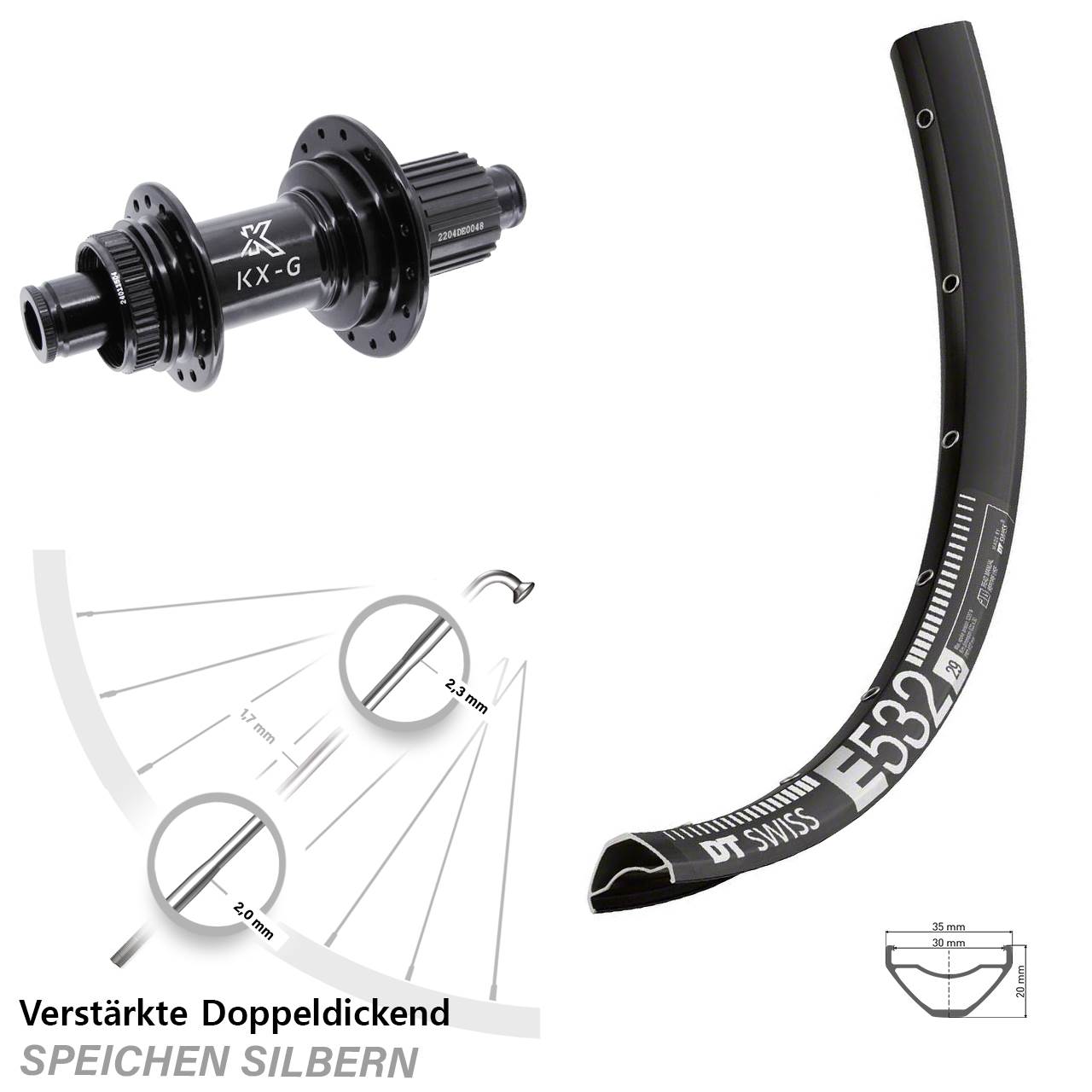 Disc Laufrad 12x142 29 Zoll DT Swiss E532 KX-GS verstärkt Micro Spline