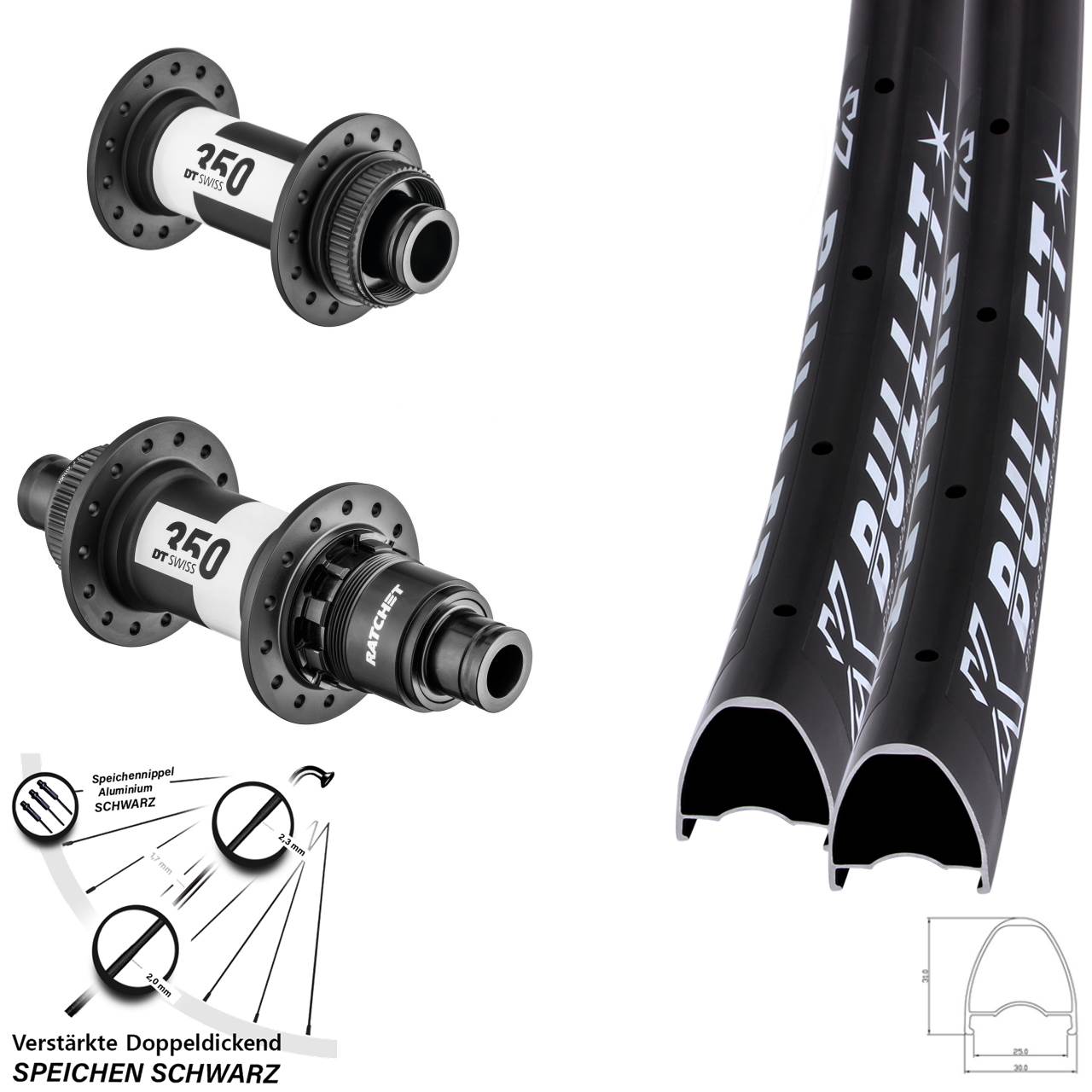 28-29 Zoll KX Bullet DT Swiss 350 Disc Laufradsatz 15x100 12x142 XDR