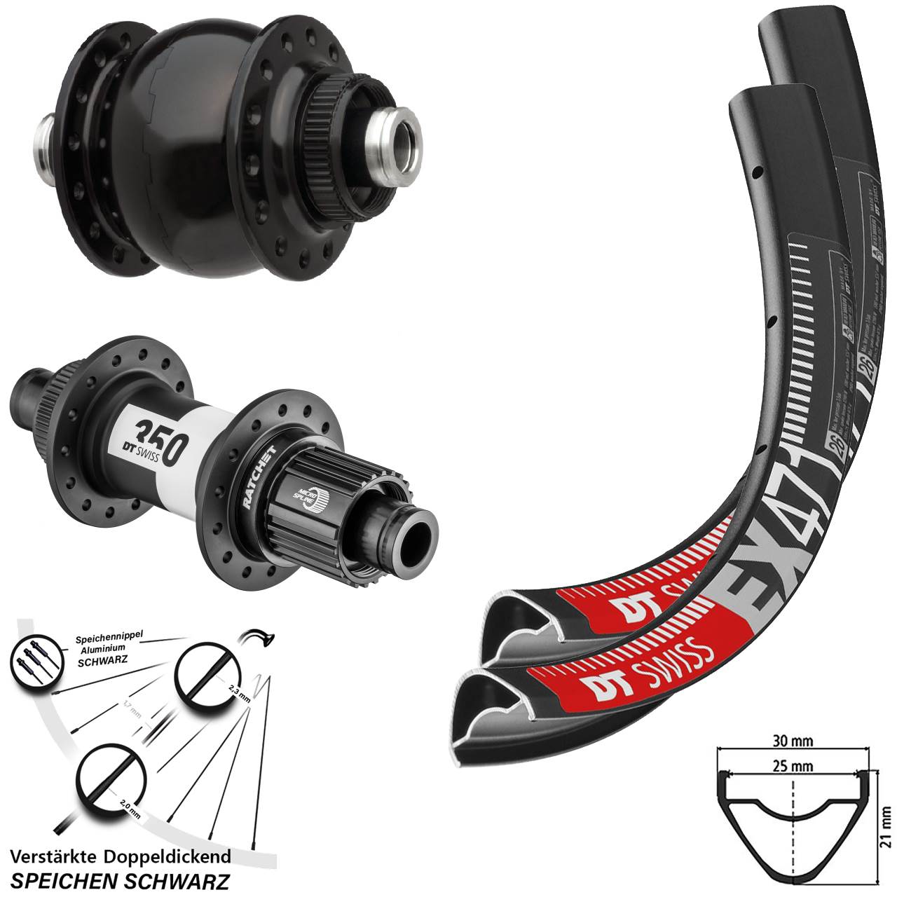 27,5 Zoll DT Swiss EX471 SON 28 350 Micro Spline Centerlock Laufradsatz 12x100/142